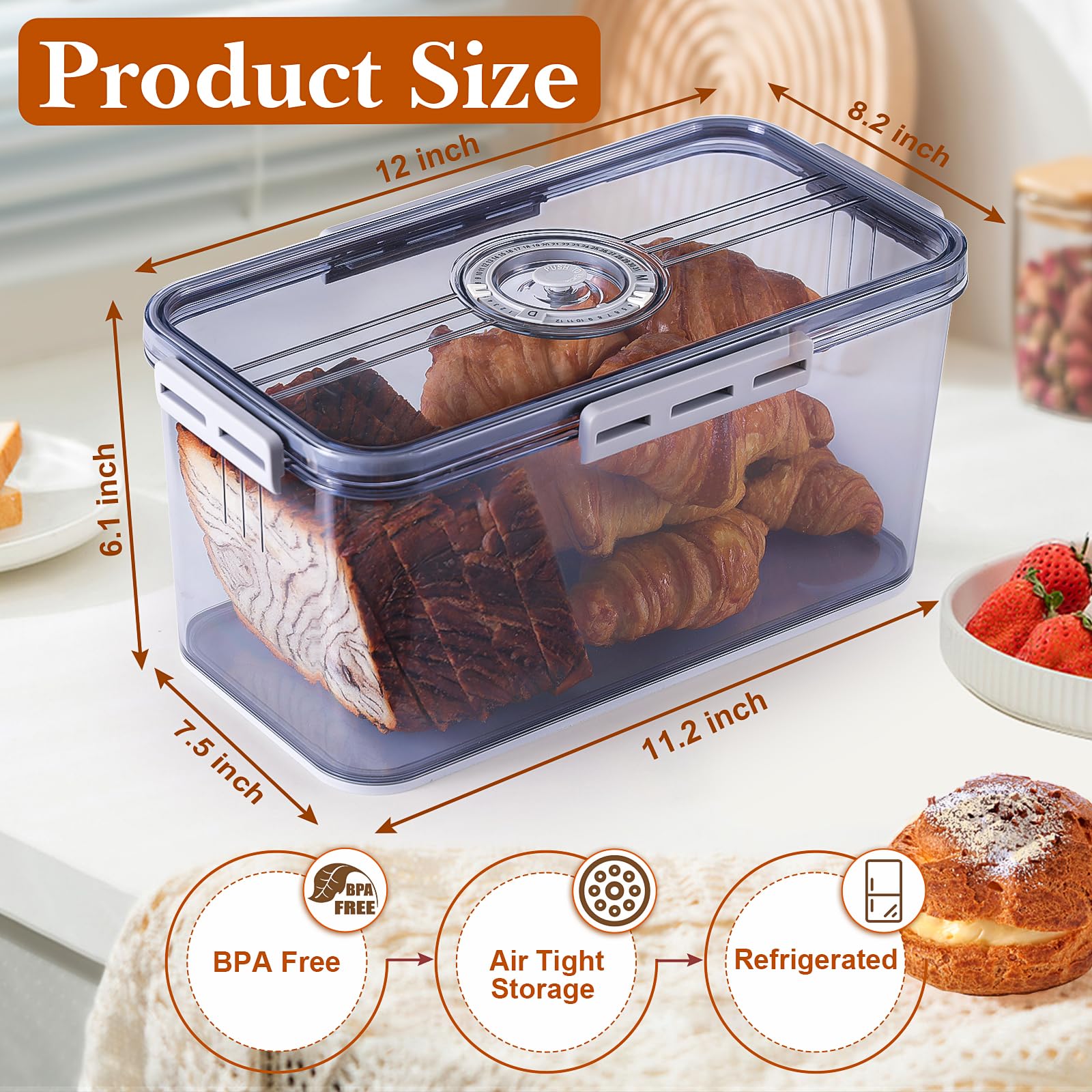 ANYPROLUS Brotbox für Selbstgemachtes Brot, Brotboxen für Küchentheke Luftdicht, Zeitaufzeichnung Brotaufbewahrungsbehälter mit Deckel, Brotbehälter Aufbewahrung Luftdicht Brot Keeper, Groß