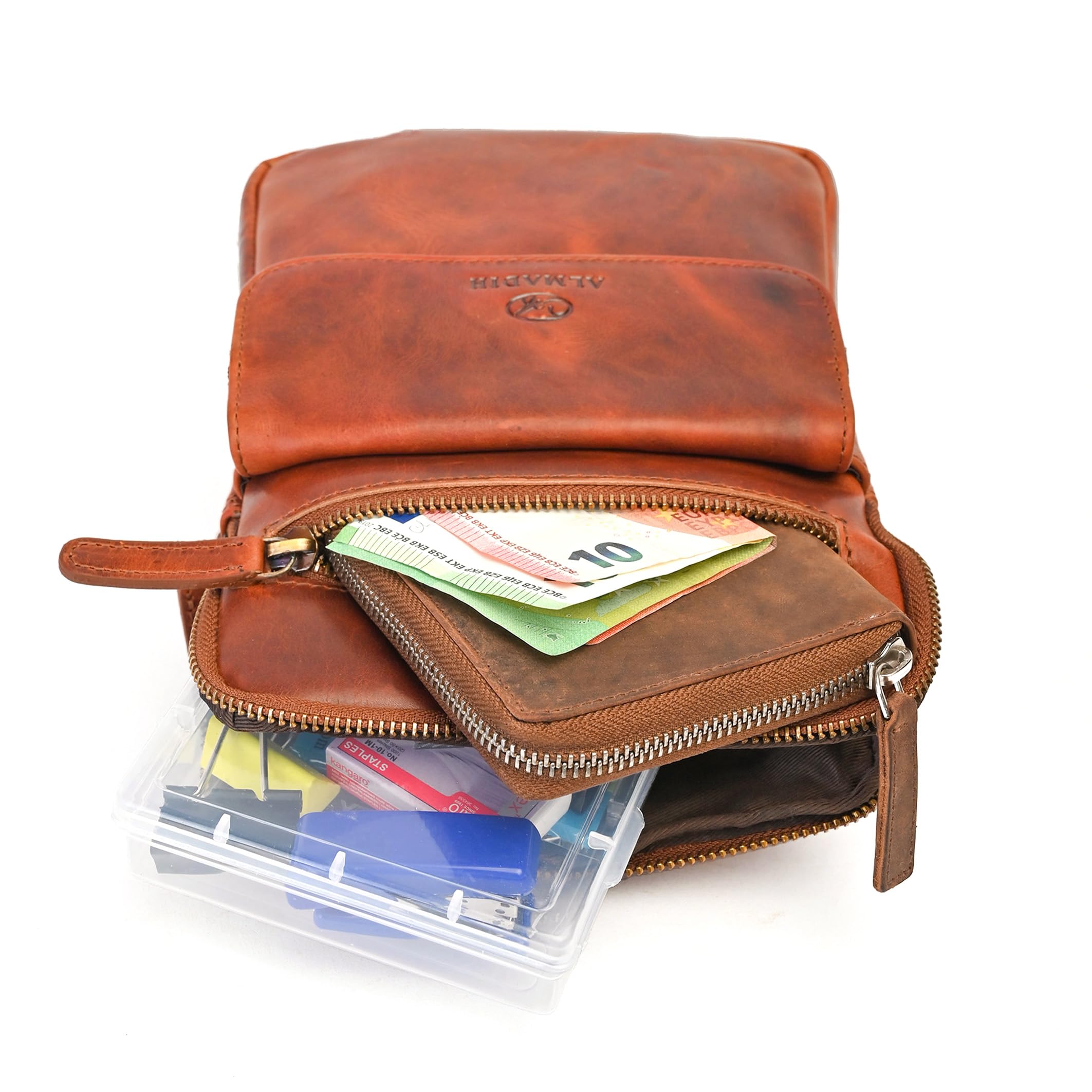 ALMADIH moderne kleine Leder Umhängetasche Herren für Tablet & iPad – RICK braun Vintage - Kompakte Ledertasche für Reisen & Alltag Messenger Schultertasche Freizeittasche Tablet Herrentasche