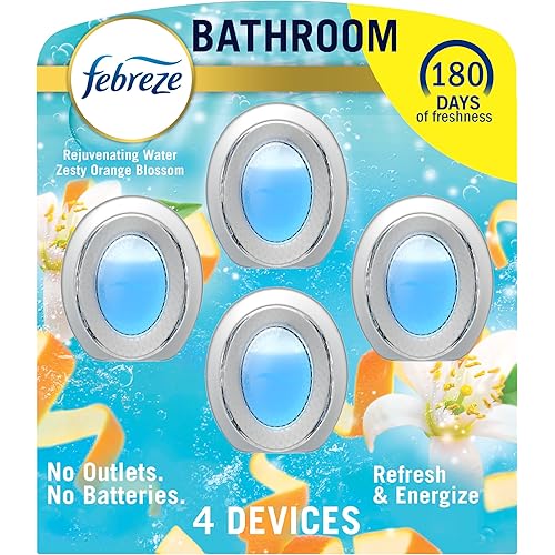 Febreze Bathroom Air Freshener, Odor-Fighting, Plug In Alternative, Air Fresheners for Home and Bathroom and Kitchen, Closet Air Fresheners, Refresh & Energize Scent, 4 Count