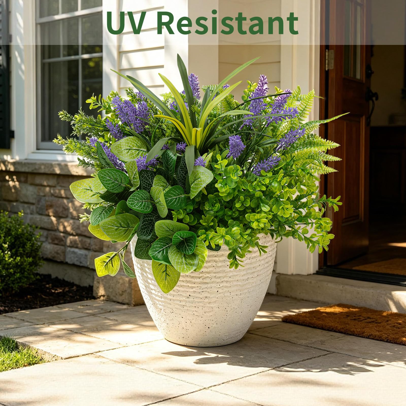 Cikuco Piante finte da esterno, resistenti ai raggi UV, 15 mazzi di eucalipto artificiale realistico, lavanda verde, resistente alle intemperie, per patio, giardino, portico anteriore