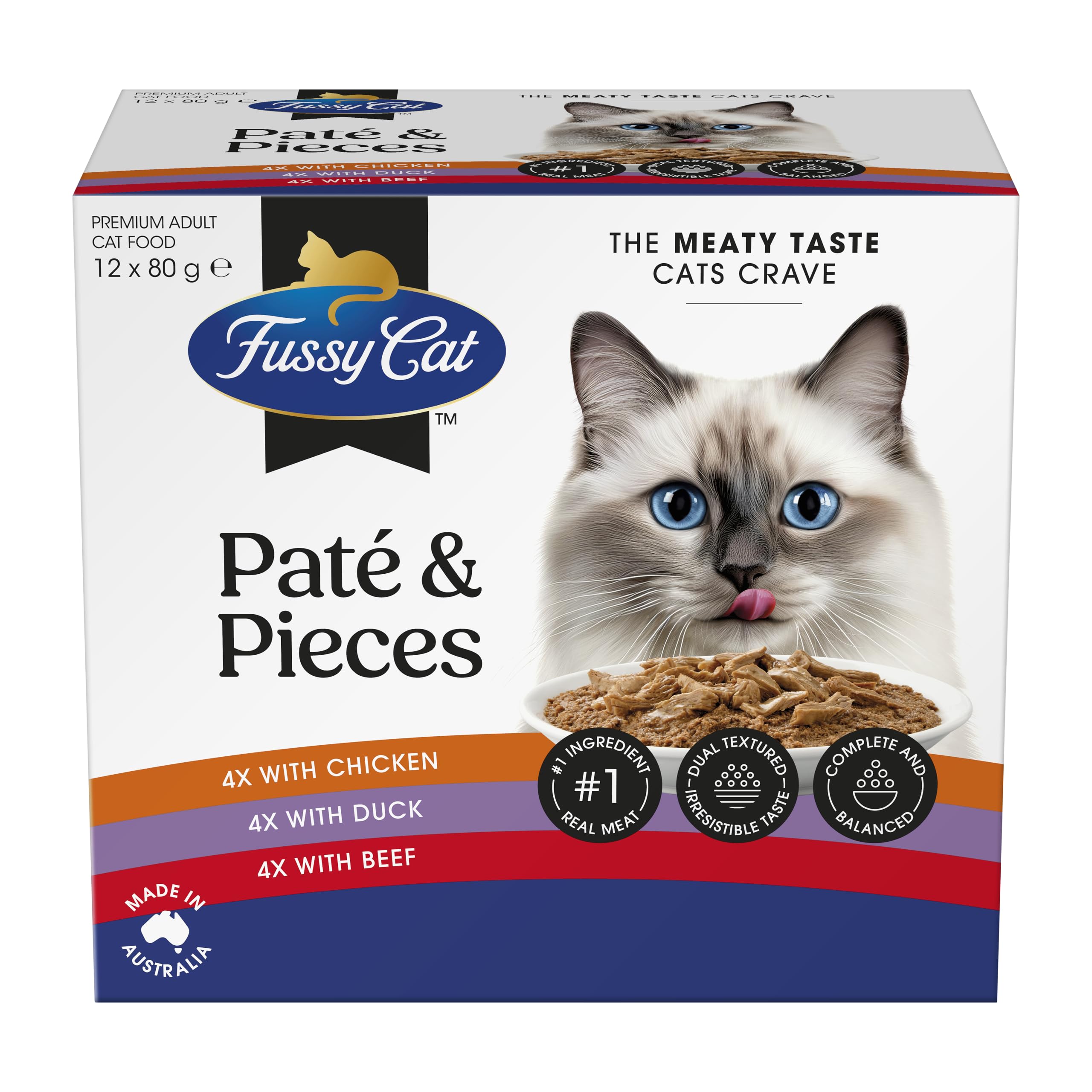 Fussy Cat Grain Free Adult Twice as Tasty Wet Cat Food, Pâté & Pieces 12x80g
