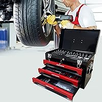 Vista 2 de 439-Piece Mechanic Tool Set in Heavy-Duty 3-Drawer Steel Box with 4-Tier Socket, Wrenches & Pliers. Portable Household Tool Kit Organizer Case for