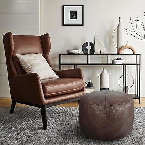 Miniatura 8 de Thgonwid Unstuffed Faux Leather Pouf Cover, Handmade Footstool Ottoman Storage Solution, Floor Footrest Cushion - 16.5”Dx12”H, Matte Coffee Café