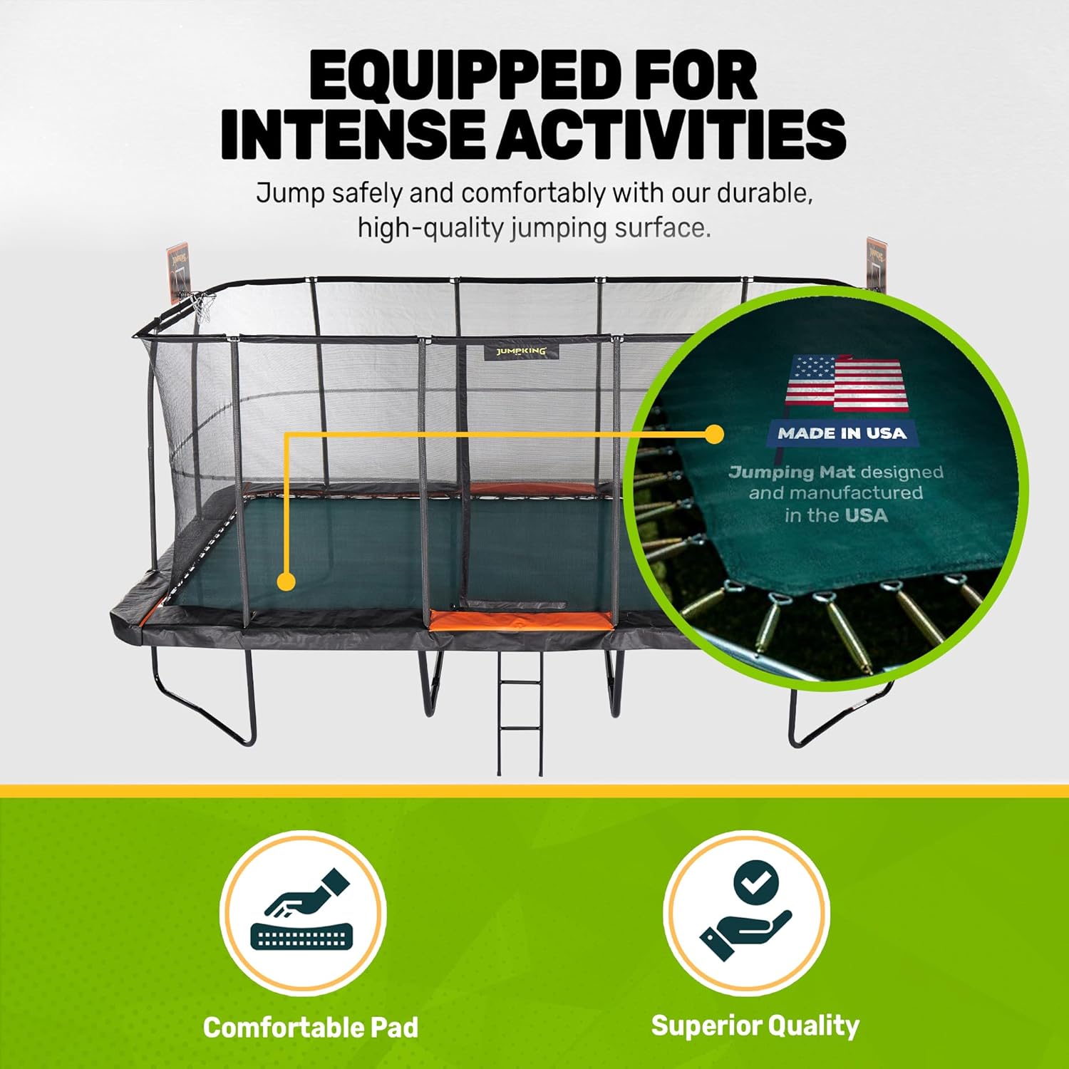 JumpKing Rectangle Trampoline Outdoor with Enclosure, Ladder, and Net, Large Recreational Trampoline for Kids and Adults, ASTM Compliant, Heavy Duty, Weather-Resistant, 1200LBS Capacity