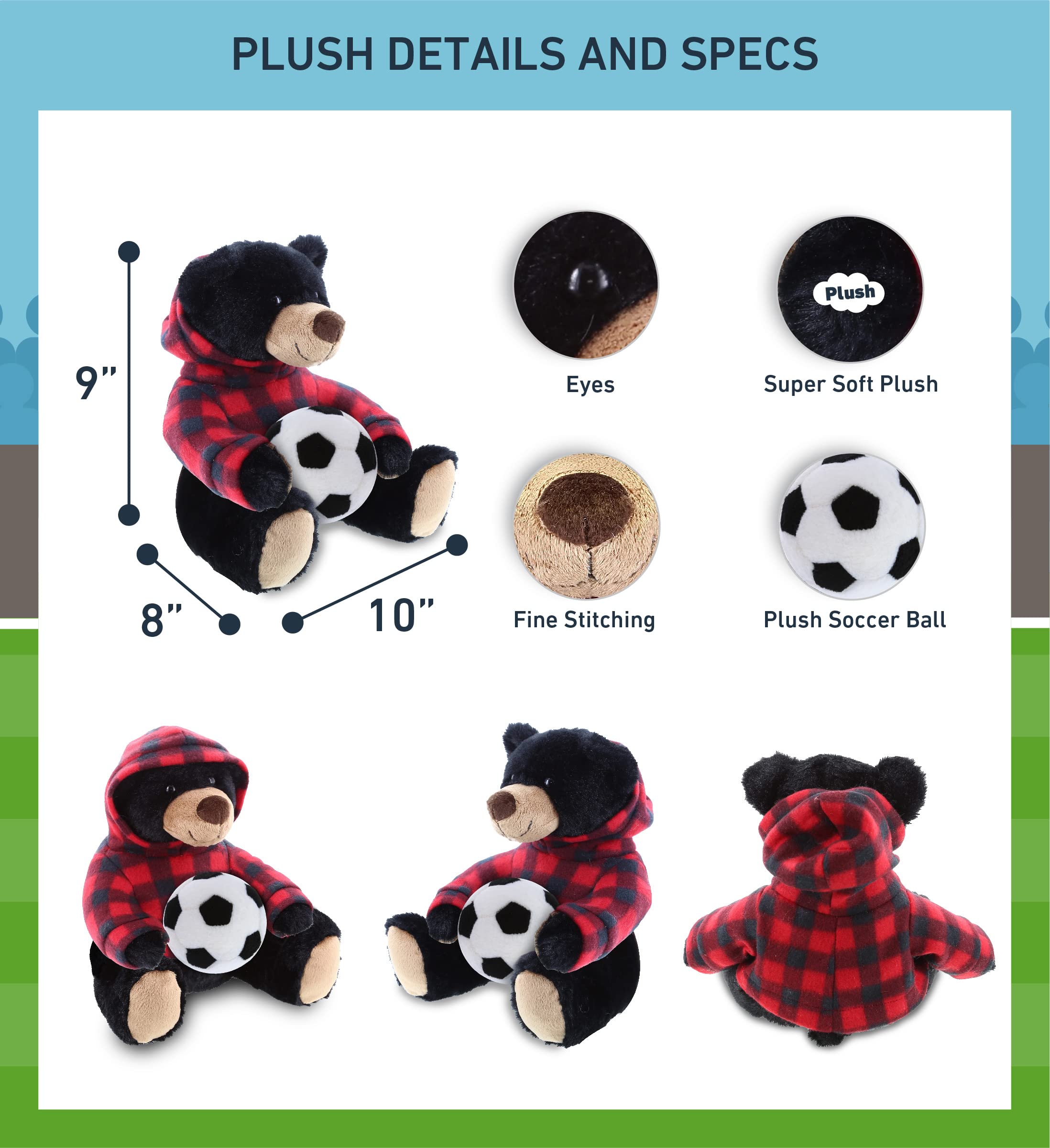 Amazon.com: DolliBu Black Bear Stuffed Animal with Soccer Ball