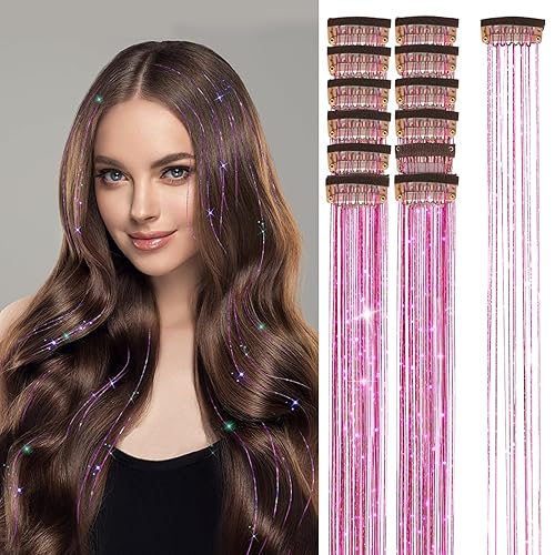 Kit de oropel de cabello con clip, 12 piezas, extensiones de cabello de 20 pulgadas, resistente al calor, kit de oropel de cabello de hada con disponible en Yaxa Peru
