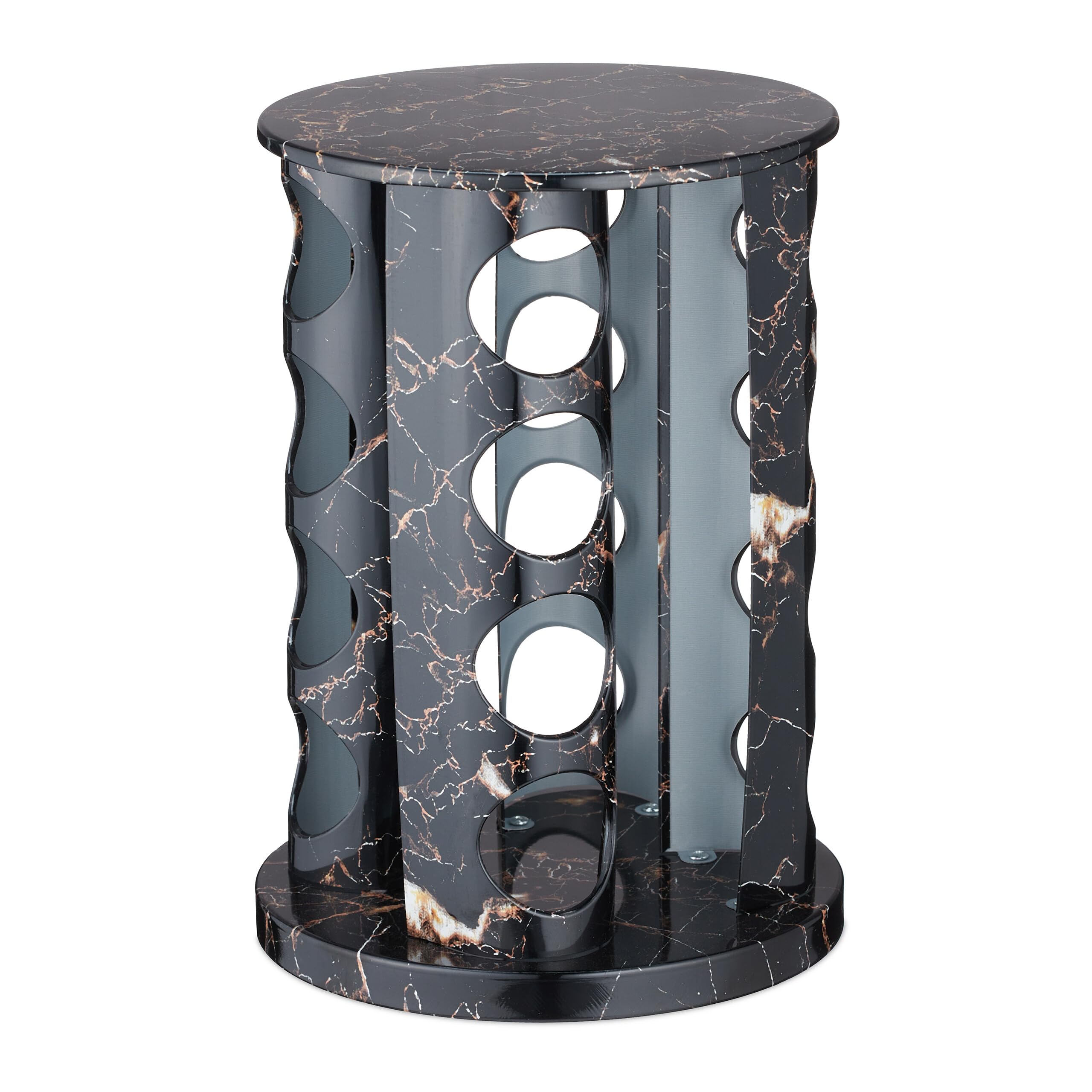 Relaxdays Portaspezie da Cucina, 16 Barattoli, Fori Spargispezie, Girevole a 360°, HxD: 27,5x19 cm, Effetto Marmo, Nero