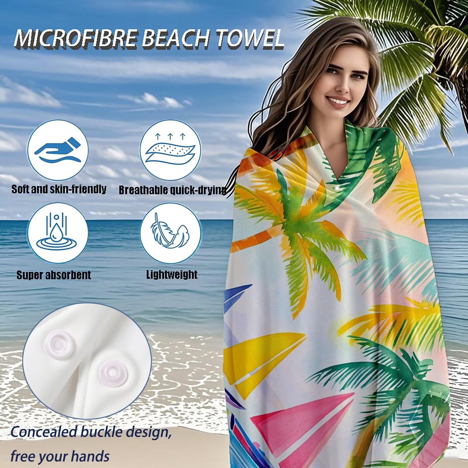 Serviette de Plage XXL 80x160 cm,Frais Serviette Plage Microfibre avec Séchage Rapide, Anti-Sable, Absorbante Fonction Design pour Vacances Piscine Pique-Nique Voyages Yoga, Cadeau Femme Q-791