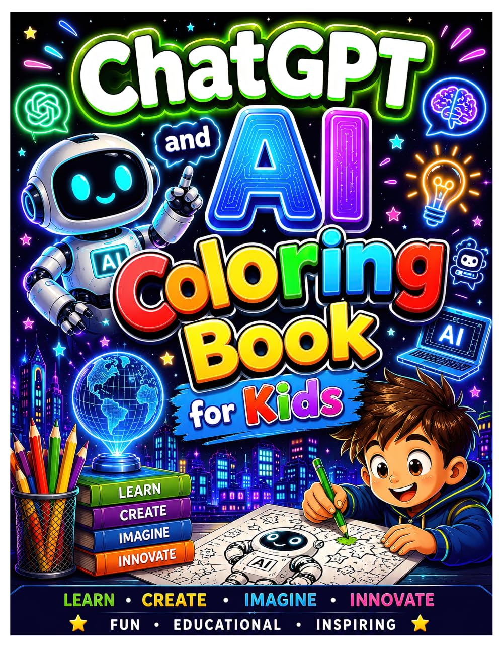 ChatGPT and AI Coloring Book for Kids: Fun Futuristic AI Coloring Adventure for Kids, Students & Beginners (KNOWLEDGE IN MY VEINS)