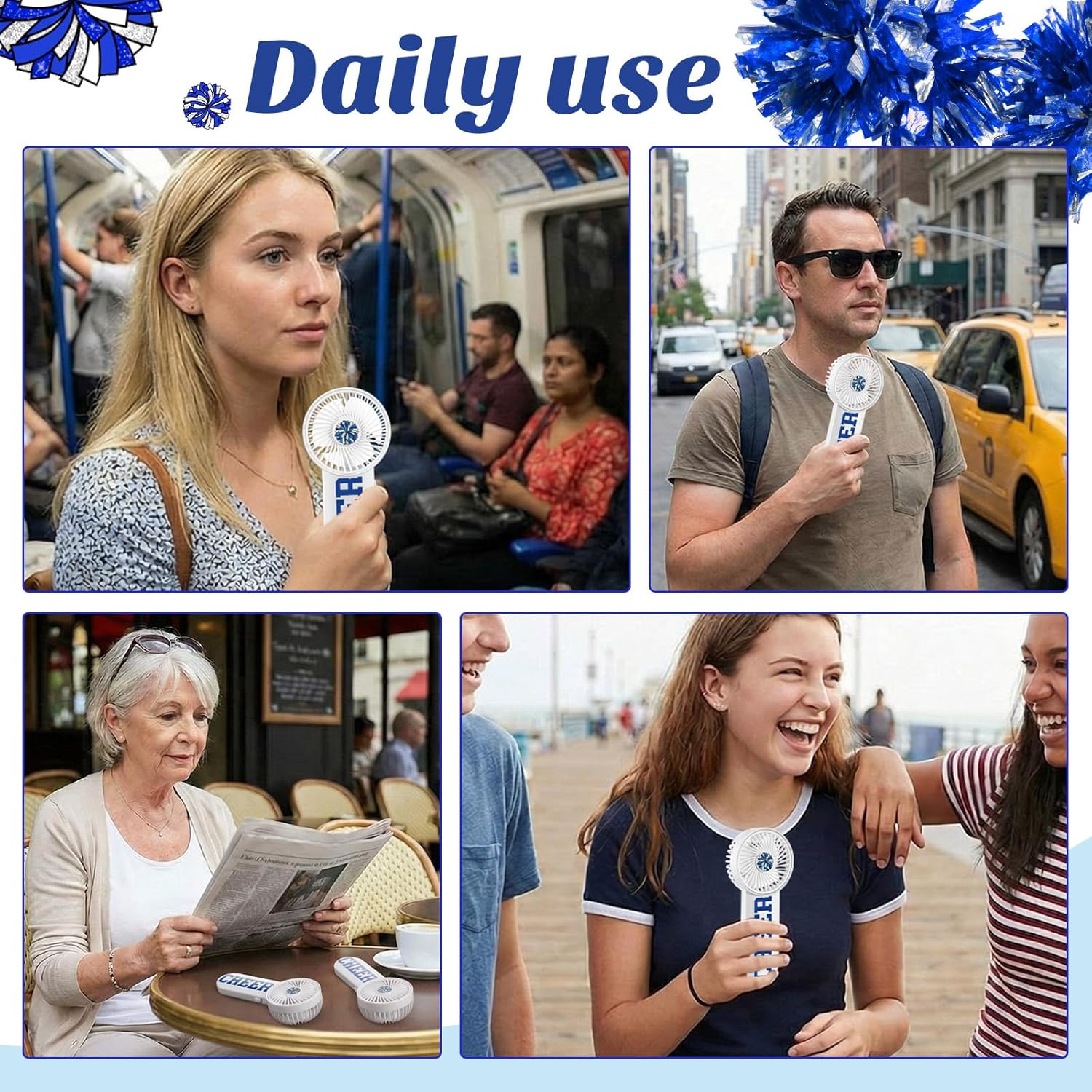 Retisee 12 Pcs Cheer Gifts Bulk for Team Cheering Hand Fans Bulk Cheer Gifts for Cheerleaders Battery Operated Electric Cheering Squad Handheld Fans Cheerleading Accessories for Women(Blue)