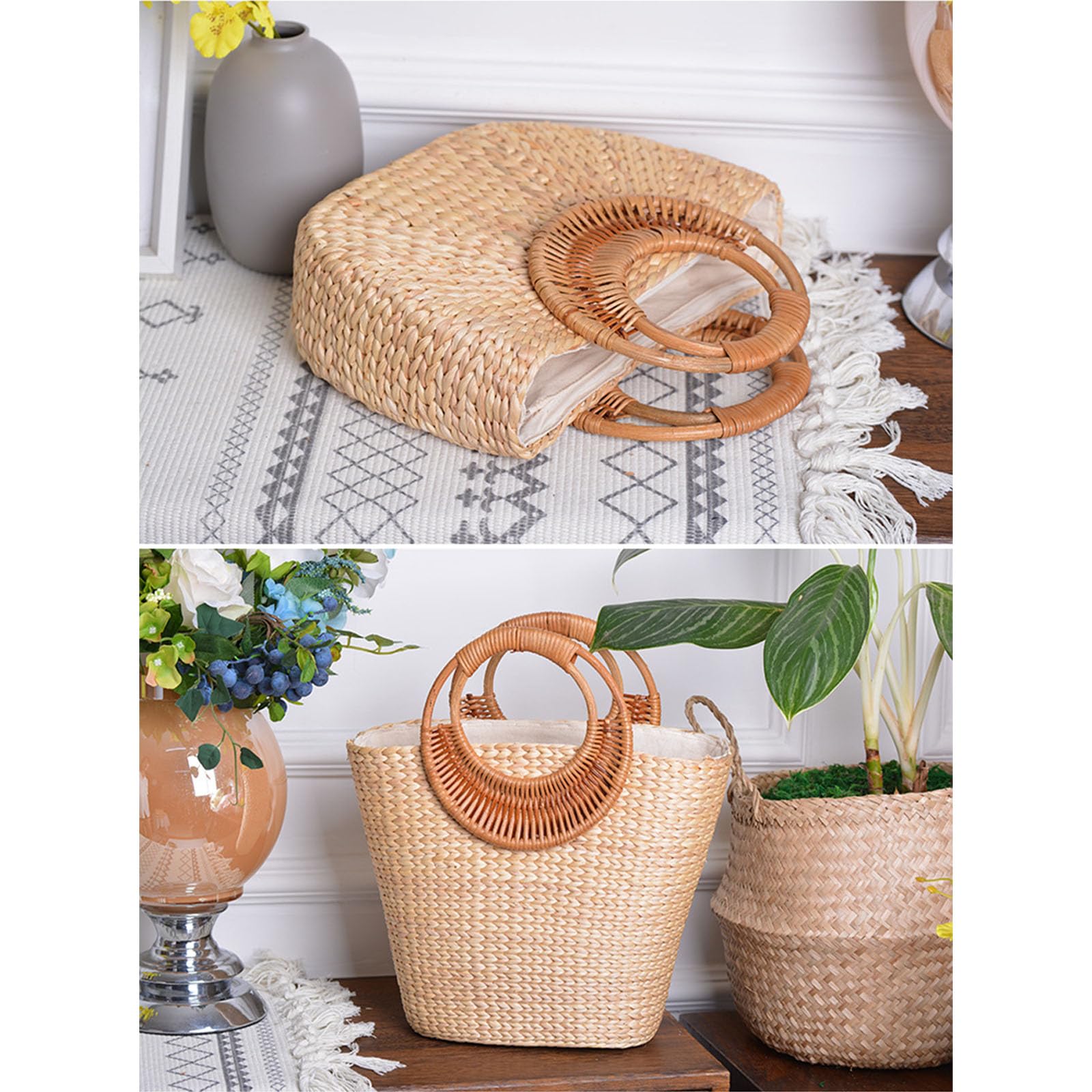 Elegante borsa paglia per donna Borsa con manico superiore Elegante borsa da spiaggia intrecciata a mano quotidiana per le vacanze alla da donna