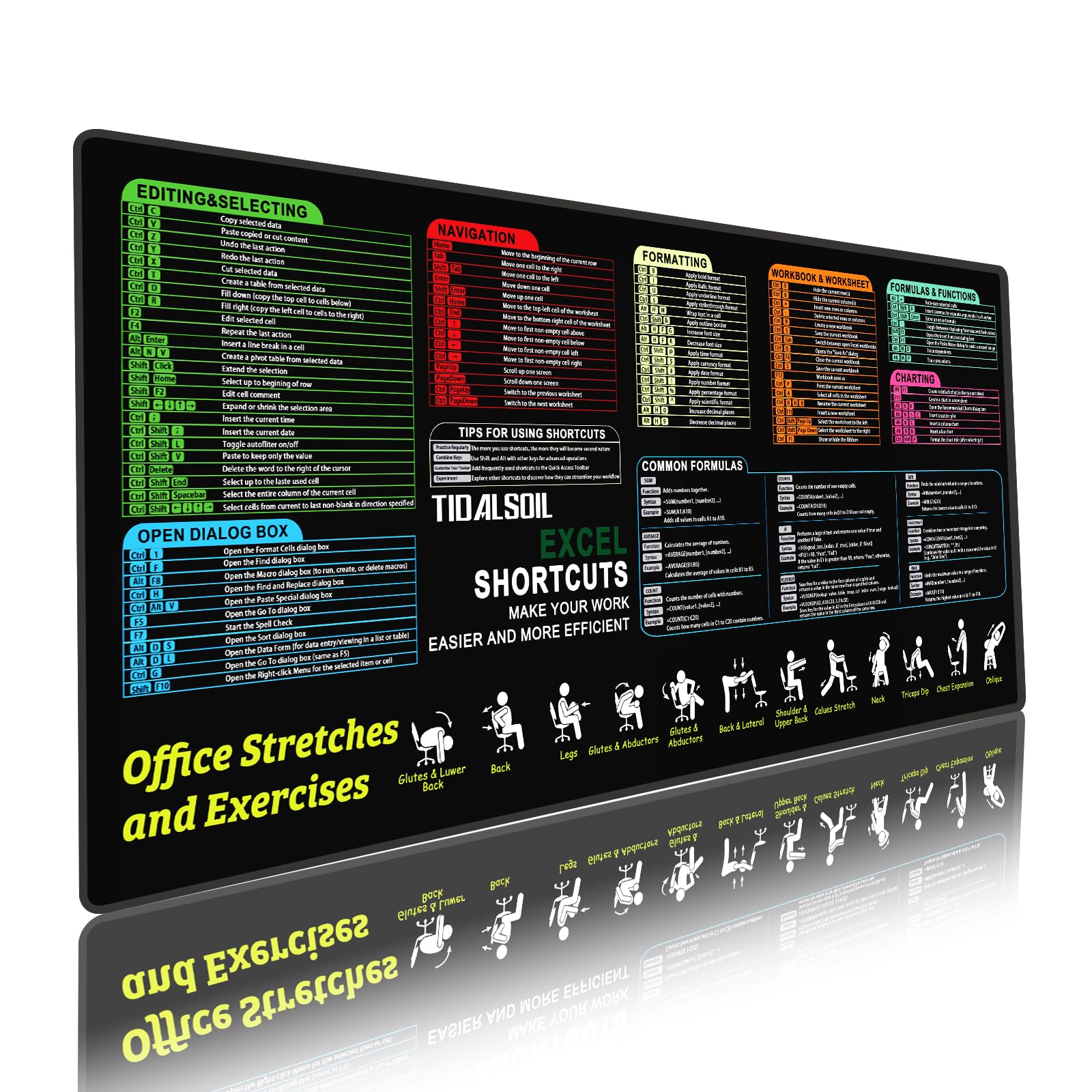 TIDALSOIL Gaming Mauspad XXL Extra Groß 900x400 mm - rutschfeste Schreibtischunterlage mit Gummibasis, Schwarz - Desk Mat für Gamer & BüroLanglebiges Mousepad mit Rand