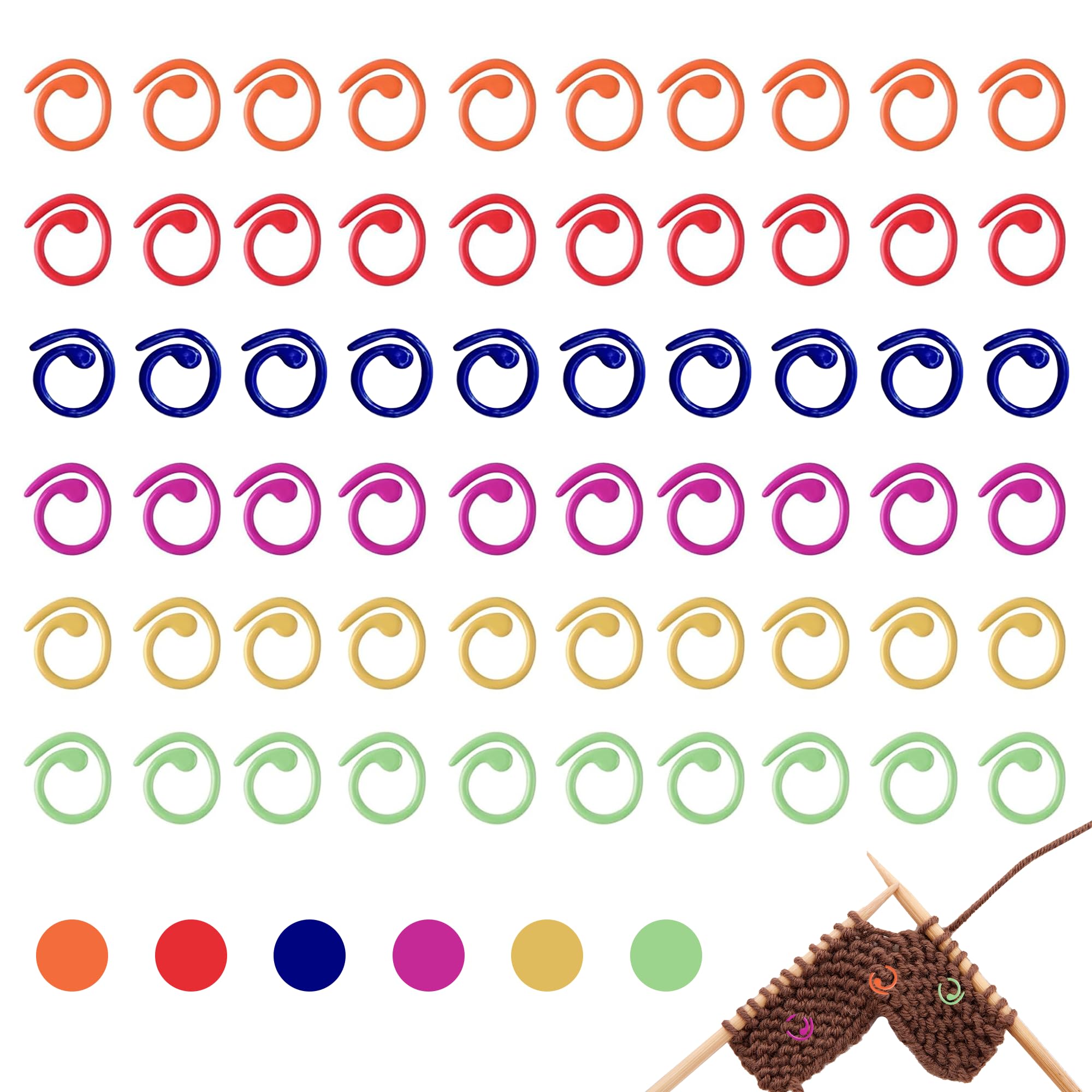 Bansusu 60PCS Stitch Markers Spiral Metal Crochet Stitch Markers Crochet Multicolor Easy to Carry Knitting Locking Markers Sewing Accessories for DIY Craft Project Knitting Crocheting