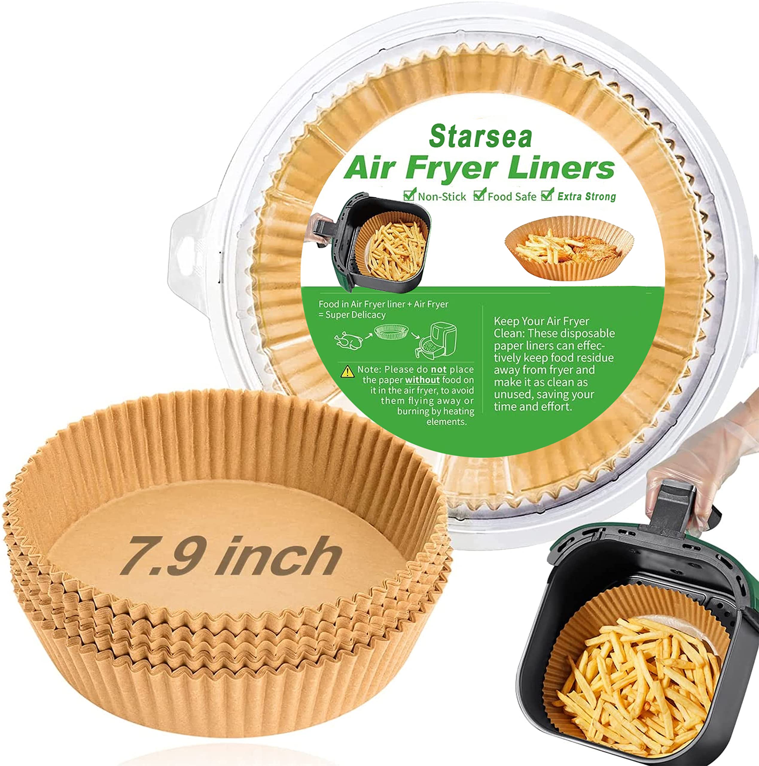 Starsea 50PCS Disposable Air Fryer Paper Liners, Parchment Paper for Air Fryer, Oil-proof Baking Parchment(Diameter 6.5inch)