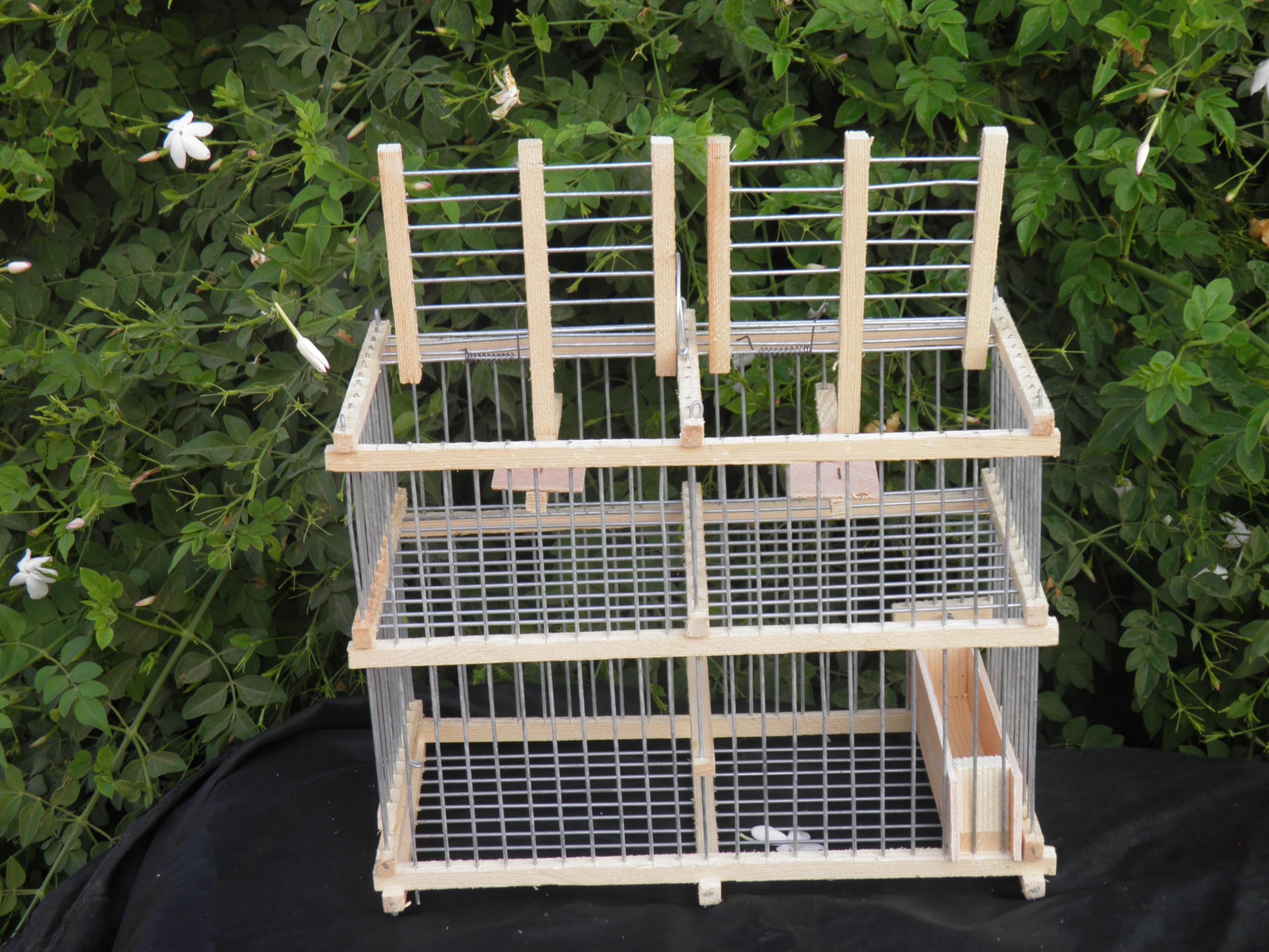 Cage Artisanale de Transport pour Oiseaux en Bois Naturel avec Compartiments Séparés, 31x25x15 cm, Système de Récupération et Gestion Sécurisée