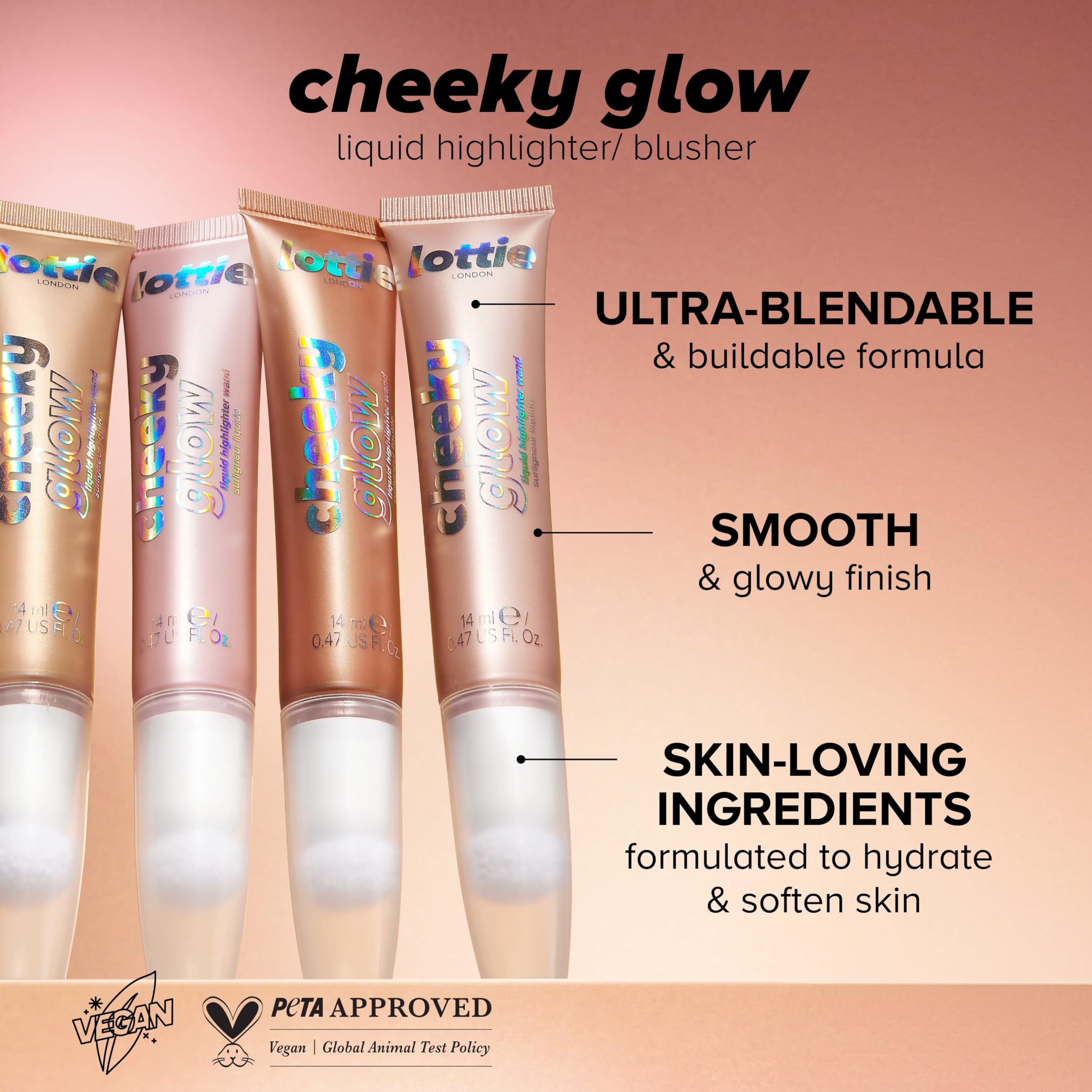 Lottie London Cheeky Glow in Golden Glaze, Liquid Blush & Sheer Highlighter, Buildable Formula Infused with Hyaluronic Acid - Image 2