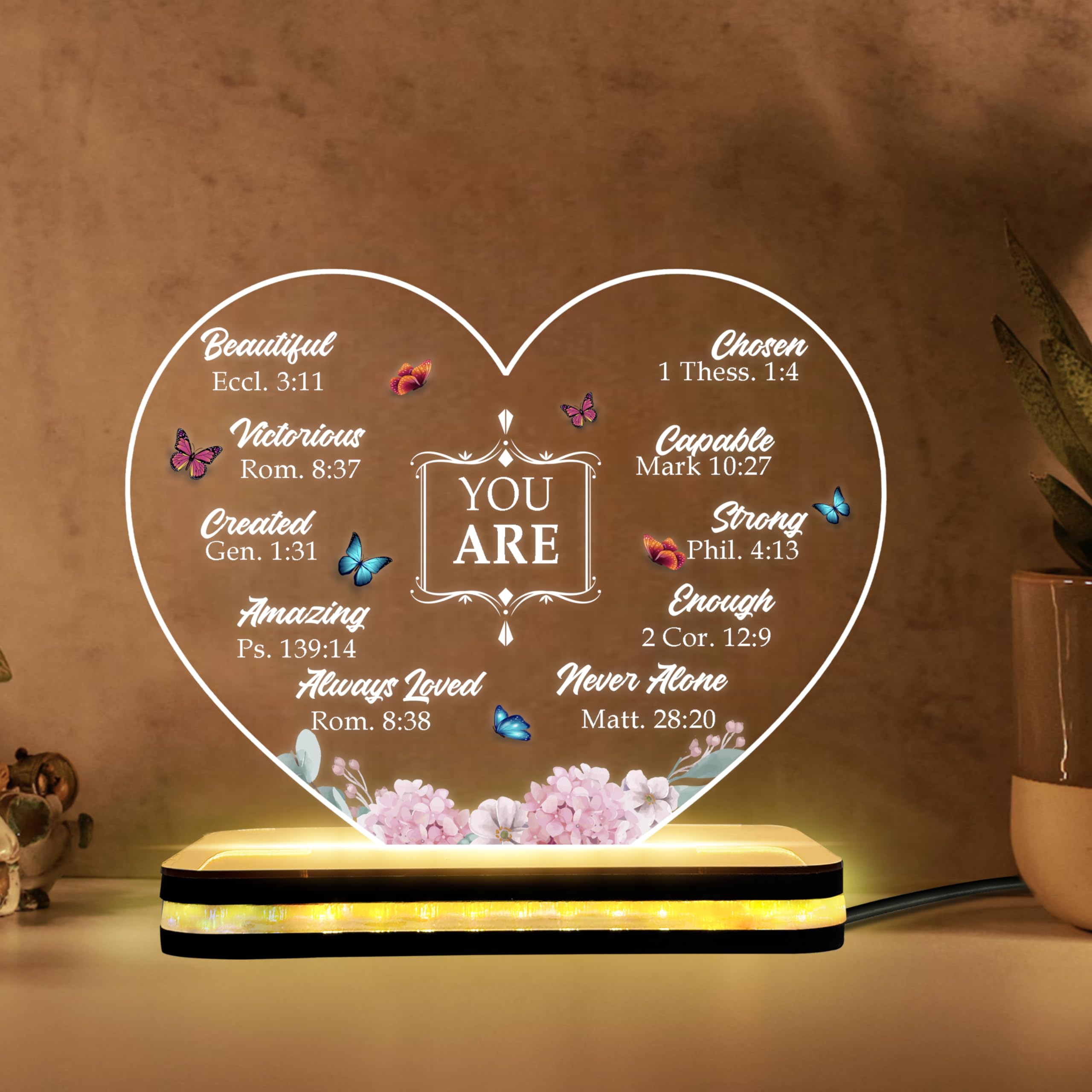 DECOCRU Bible Verse LED Lamp | You are- Beautiful, Created, Amazing, Always Loved | Heart Shape | Christian Relegious | Gift for Birthday, Her, Mom, Sister & Friend | Home, Office Desk Decor-image-26