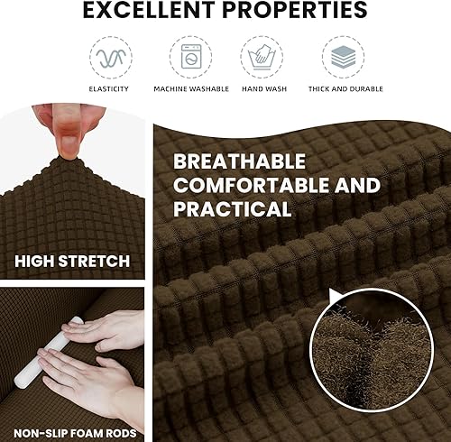 Miniatura 5 de LURKA Fundas elásticas para sofá de 1 pieza, cubiertas para sofá de 3 cojines, protector de muebles, fundas completas para sofá con parte inferior