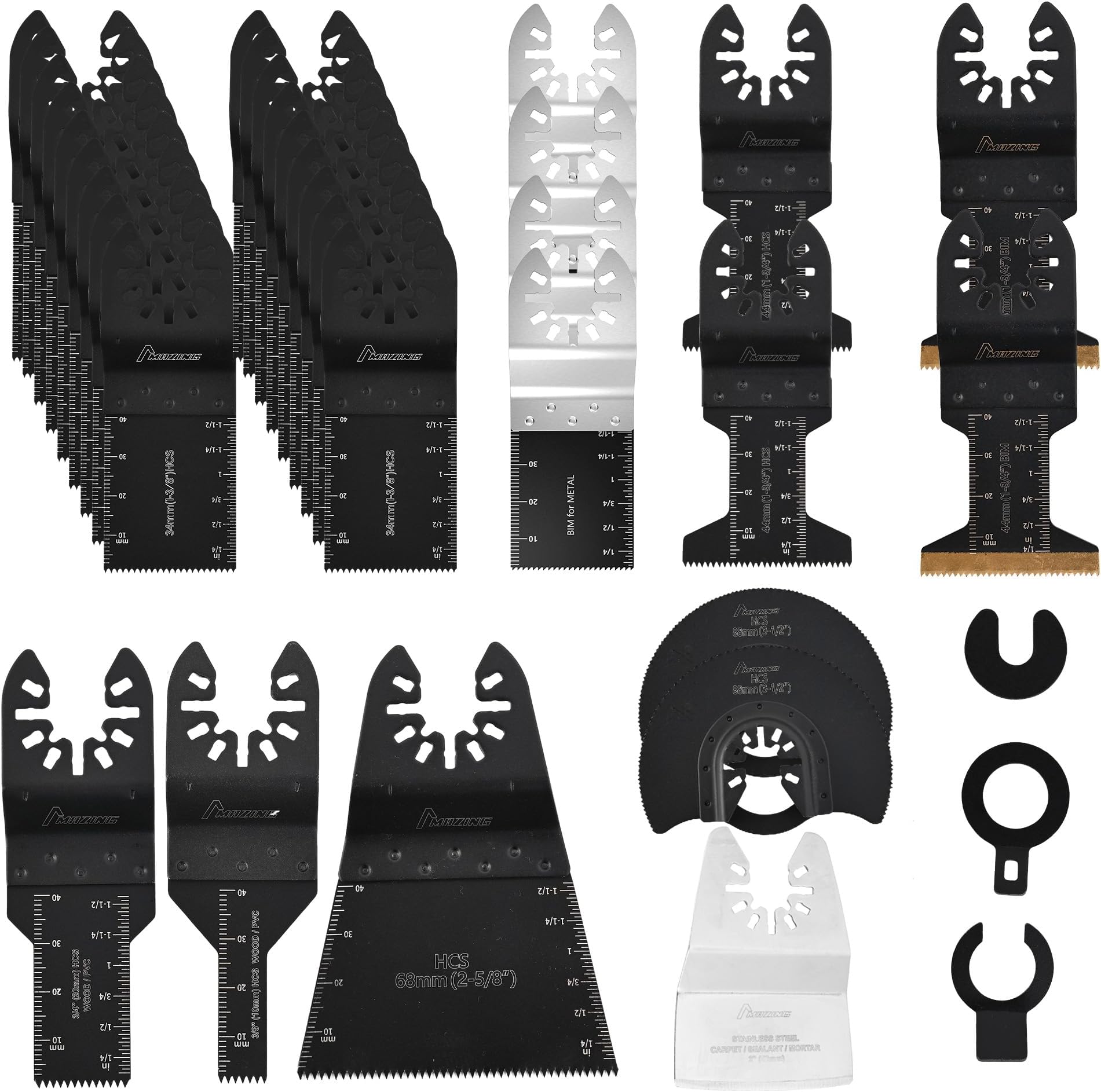 MAZING 36 PCS Oscillating Saw Blades, Quick Release Multi Tool Blades for Wood Metal Plastic, Universal Oscillating Tool Blade Kits Compatible with Dewalt Bosch Chicago Craftsman Makita Rockwell