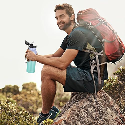 Miniatura 7 de Han's Bottle Botella de agua deportiva de 24 onzas, tapa con pajilla, a prueba de fugas, acero inoxidable aislado al vacío, doble pared, taza