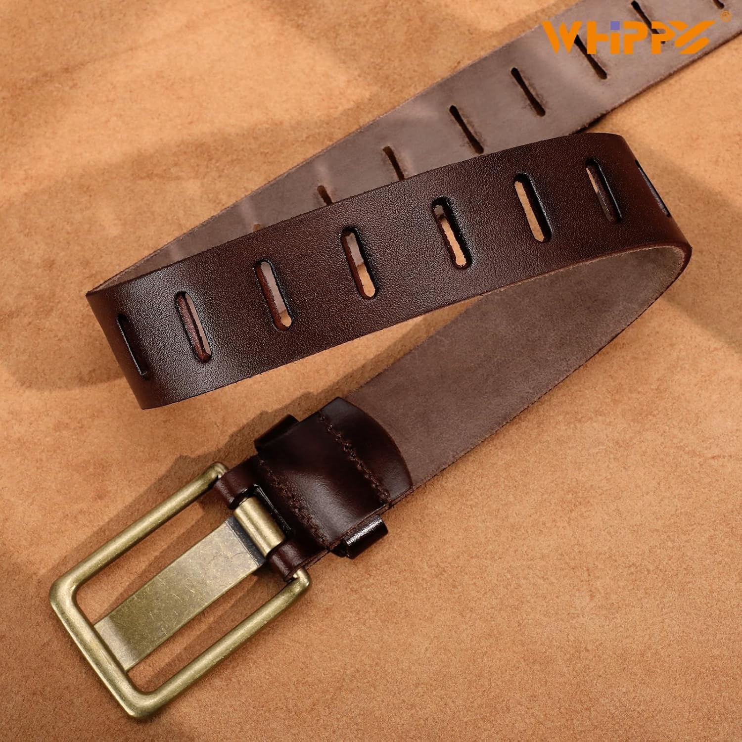 WHIPPY Genuine Leather Belt for Women Western Belt for Jeans with Vintage Gold Buckle & Full-Hole Strap, 1.5" Wide - Image 5