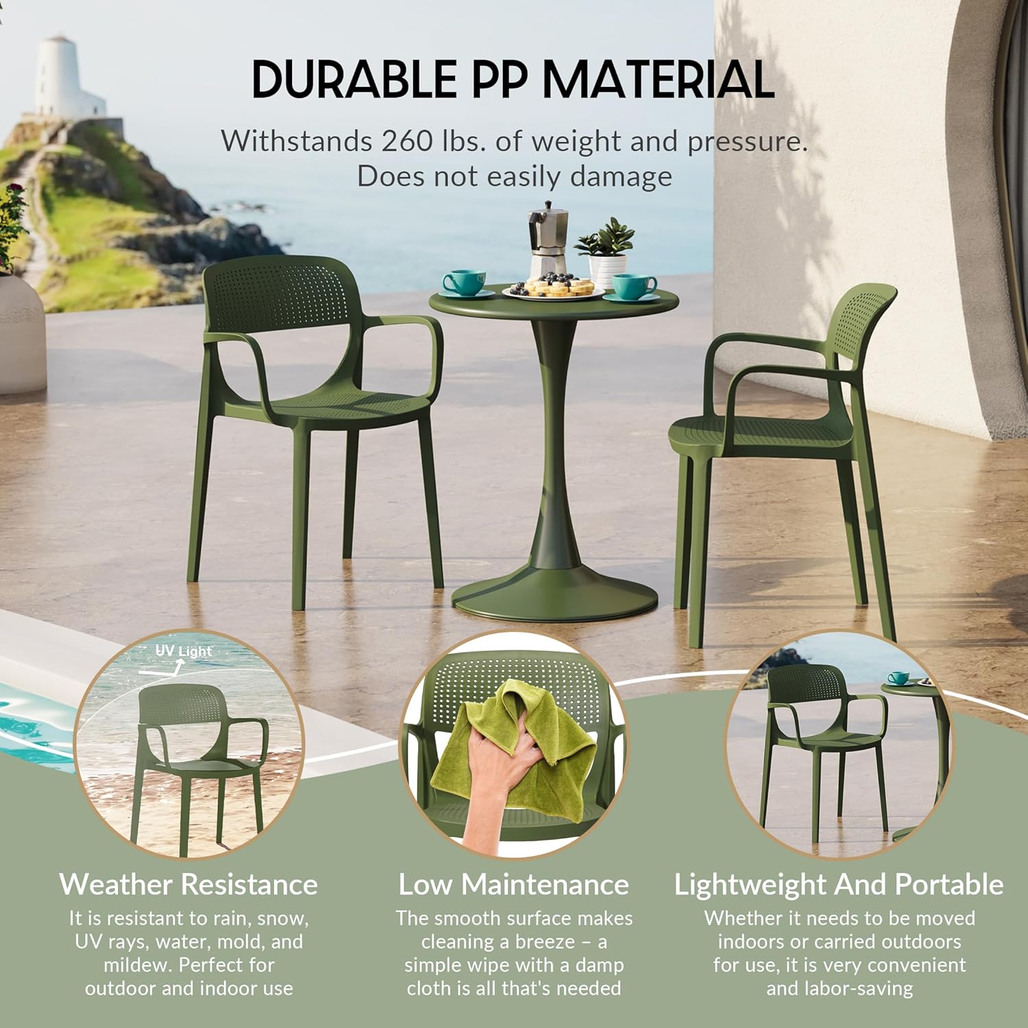 WestinTrends Playa Outdoor Stackable Plastic Resin Patio Dining Armchair (Set of 2), Olive Green