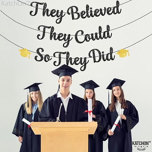 Miniatura 5 de KatchOn, Cartel con texto en inglés "They Believed They Could So They Did", con purpurina, 10 pies, sin bricolaje, decoraciones de graduación para
