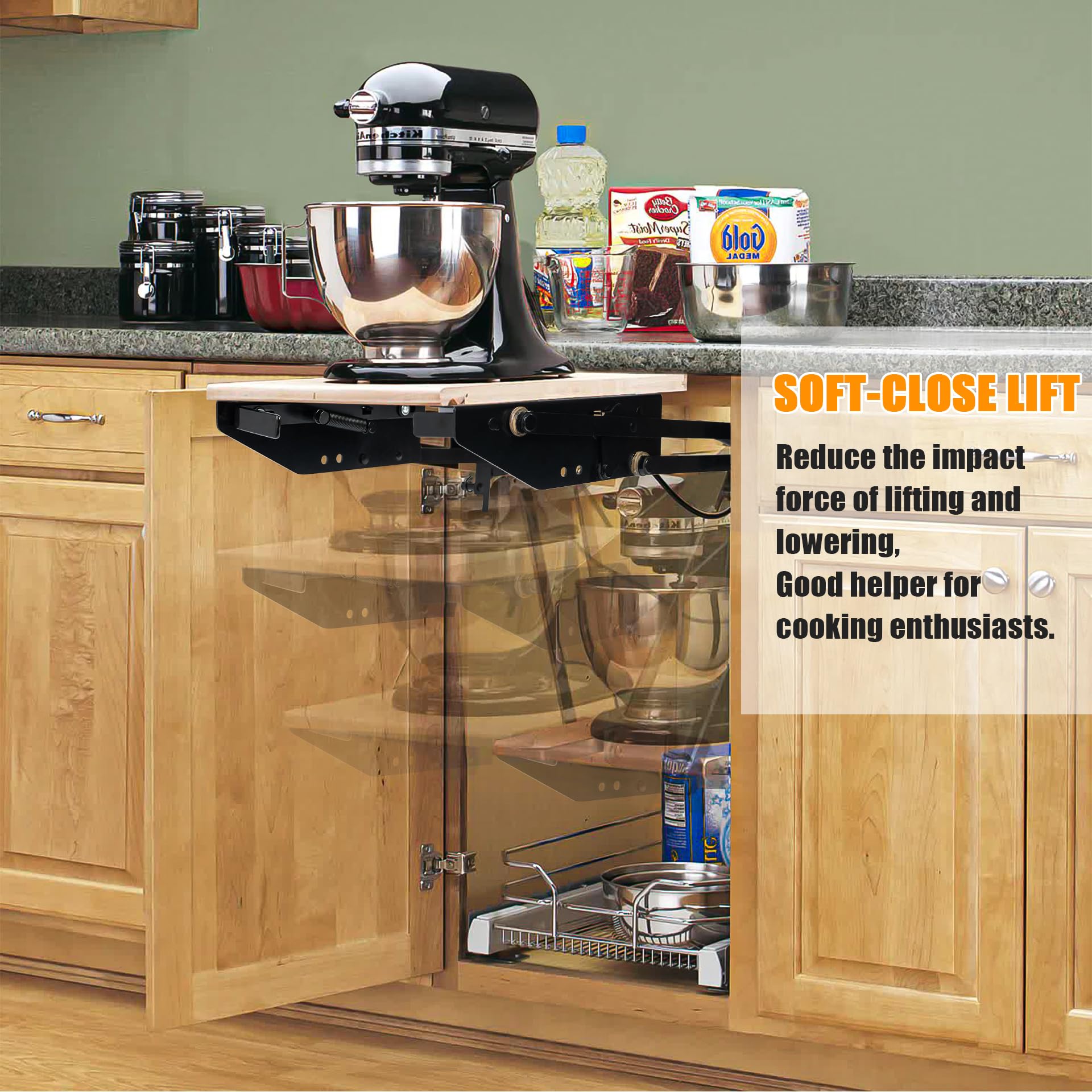 Amazon.com: YINKCO 攪拌機升降機適用於櫥櫃,廚房小型電器升降機附軟關閉,底櫃拉出升降系統承重高達60 磅(約27.2  公斤)(包括五金和說明書) : 居家與廚房