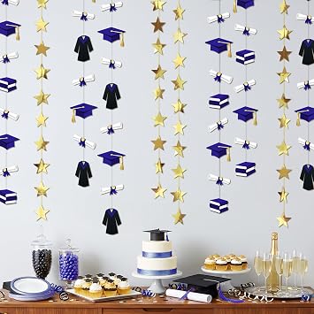 Cheerland Graduation Decorations Blue and Gold Grad Garland Star Streamers Class of 2026 Banners for Congrats College University Diploma Classroom Prom Backdrop Congratulation Celebration Supplies