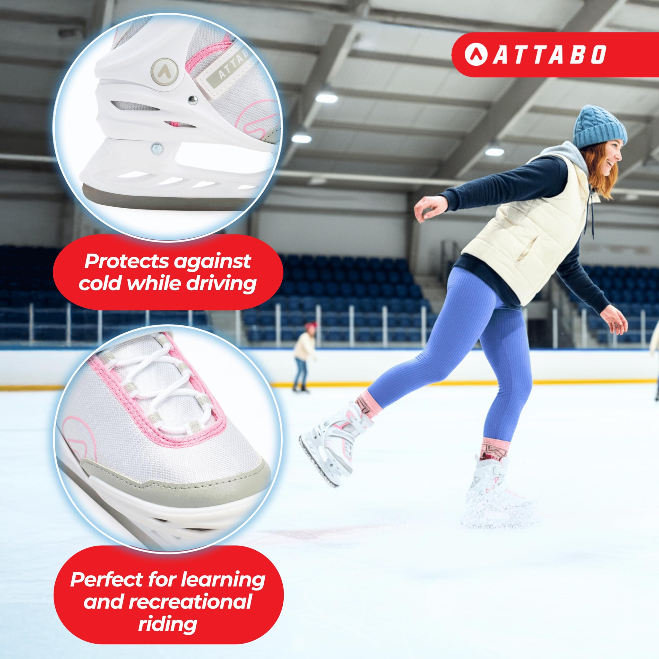 ATTABO Tora Patins à Glace pour Femme - Boucle et Fermeture - Support de Cheville Solide - Patins en Acier Inoxydable - Confort et sécurité pour Les débutants et Les confirmés - Design Classique