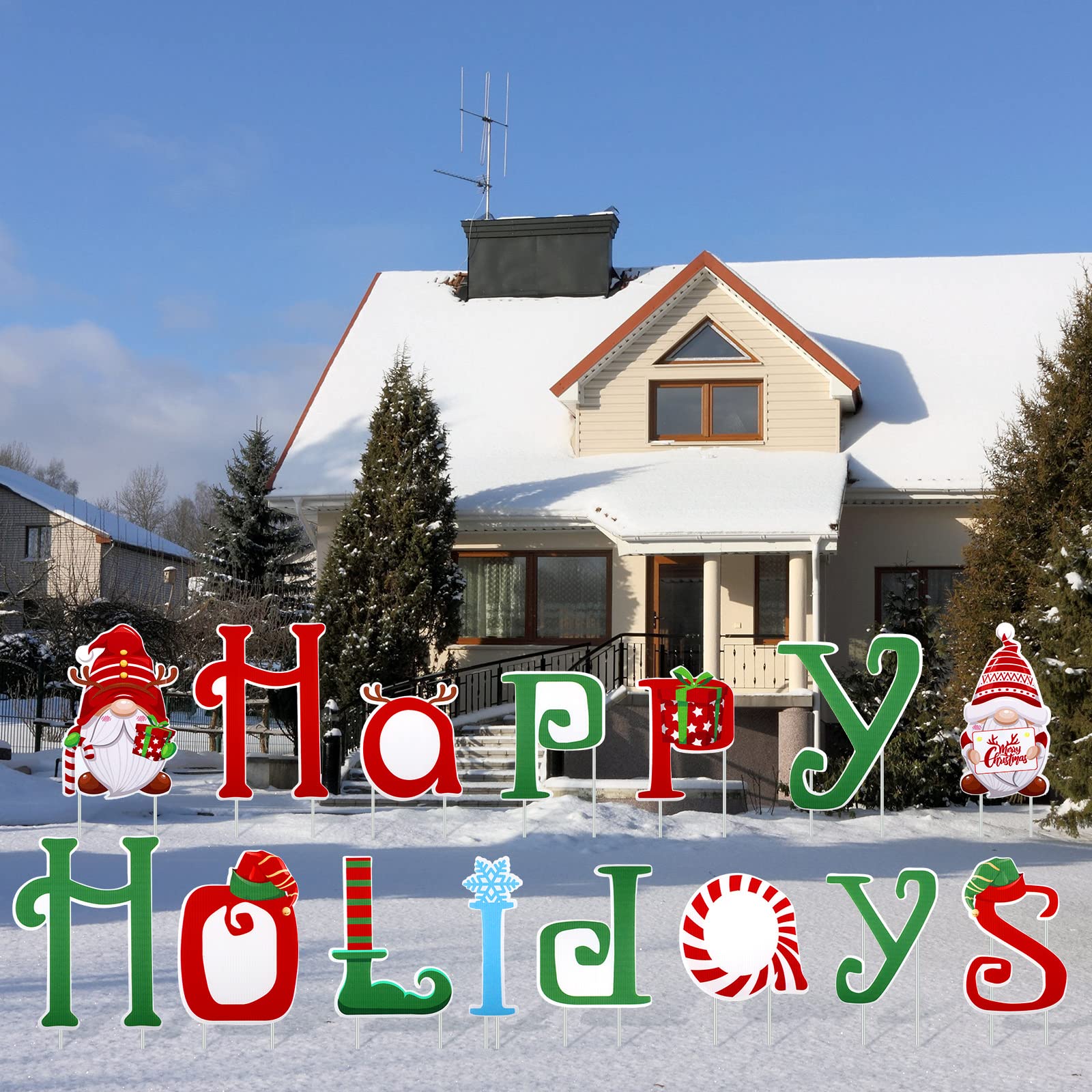 Amazon.co.jp: 15ピース メリークリスマス ヤードサイン 杭付き