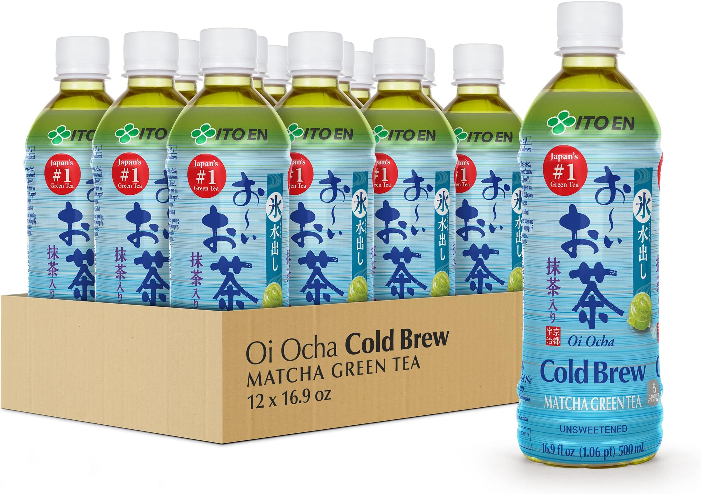 Ito En Oi Ocha Cold Brew Matcha Green Tea Unsweetened 16.9 Ounce (Pack of 12), Zero Calories