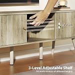HOMCOM TV Support pour TV 60/65 pouces, Centre de divertissement avec étagères réglables, 2 Armoires et compartiments ouverts, Table de console avec pieds en bois de pin pour le salon, Chêne