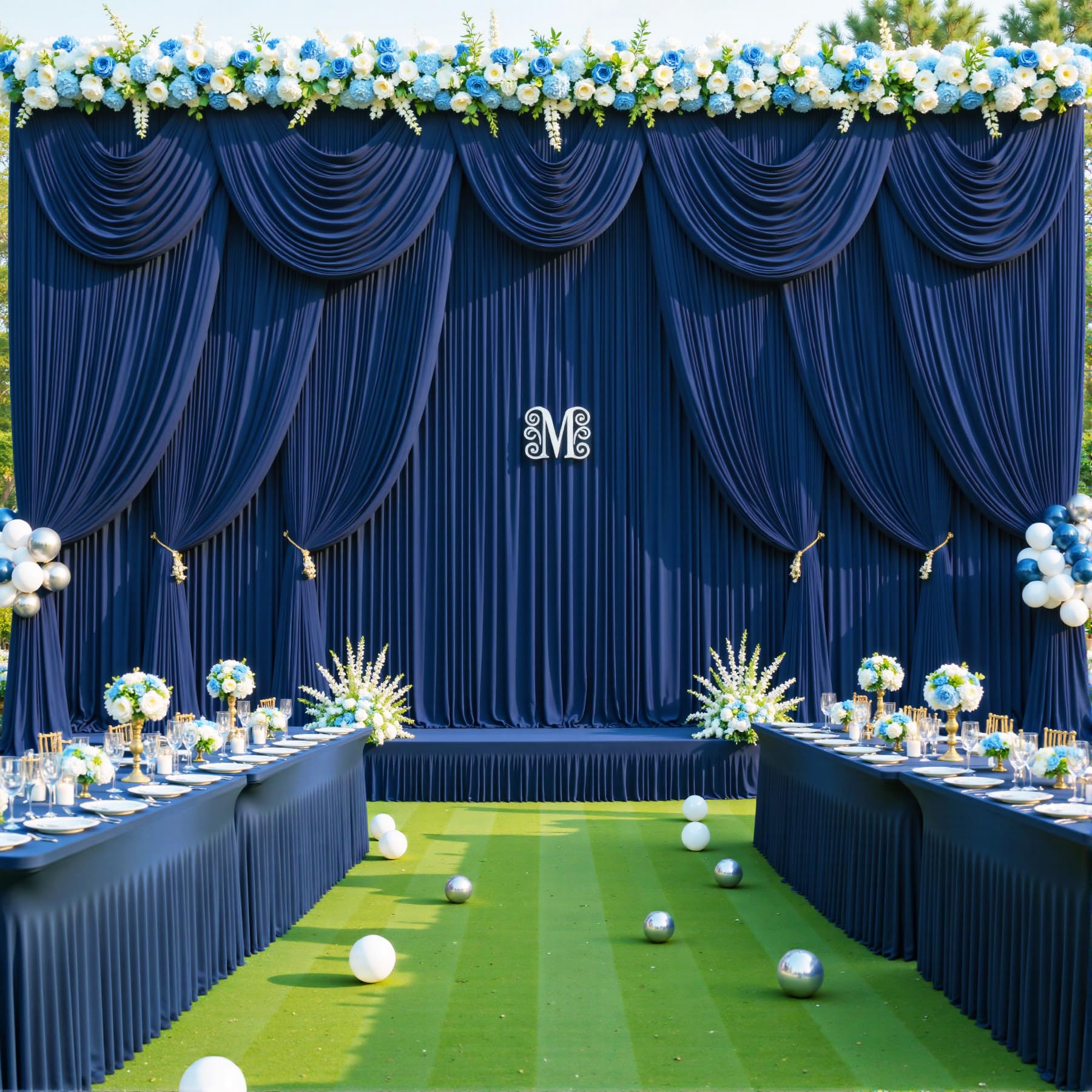 50ft x 10ft Wrinkle Free Navy Blue Wedding Backdrop Curtains for Party Bridal Shower Reception Decorations Navy Blue Fabric Curtain Backdrops Drapes