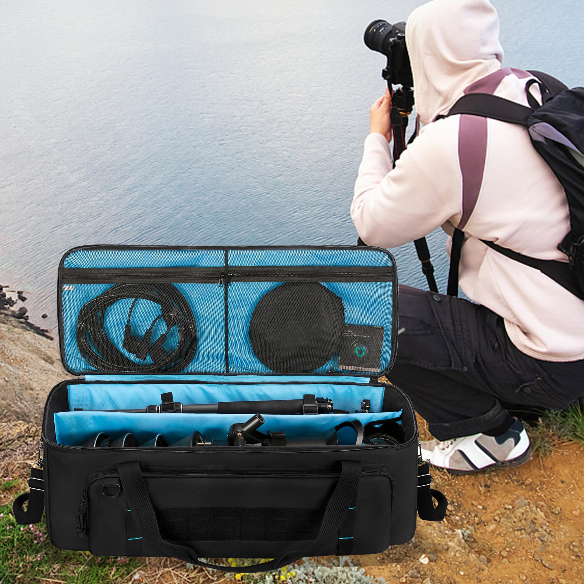 samdew Bolsa para Trípode de Fotografía de 30 Pulgadas (Solo la Bolsa) | Organizador Grande con Hebillas Seguras y Bolsillo para Objetivos; Apto para Soportes de Iluminación y Monopiés