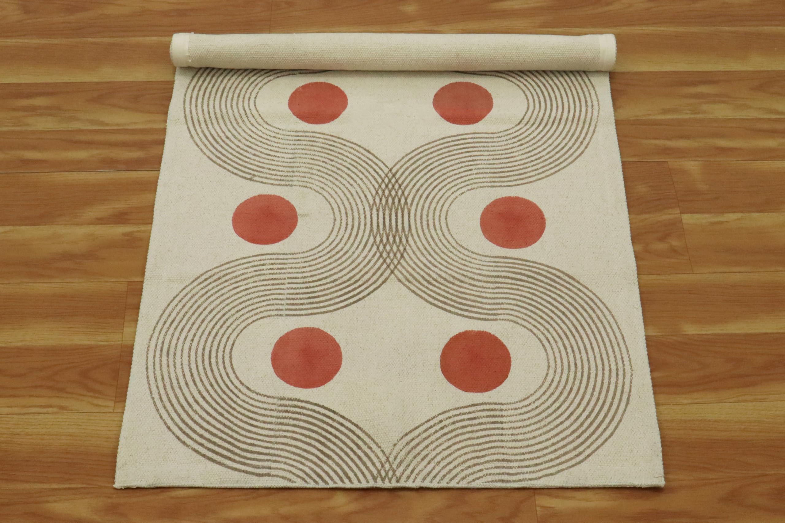 Kelim Läufer, 6,6 x 50,8 cm, handbedruckter Baumwoll-Läufer, für drinnen und draußen, waschbar, dick, 0,5 cm, Handwäsche, Beige und Rot, Flachgewebe, Teppiche für Flur, Treppenhäuser,