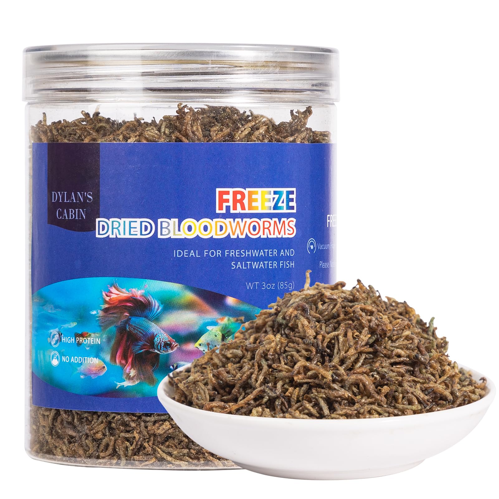 Dylan's cabin Freeze Dried Blood Worms - High Protein Fish Food Natural Bloodworms for Freshwater and Saltwater Fish All Tropical Fish Bettas Goldfish Discus Guppy Cichlids (85g)