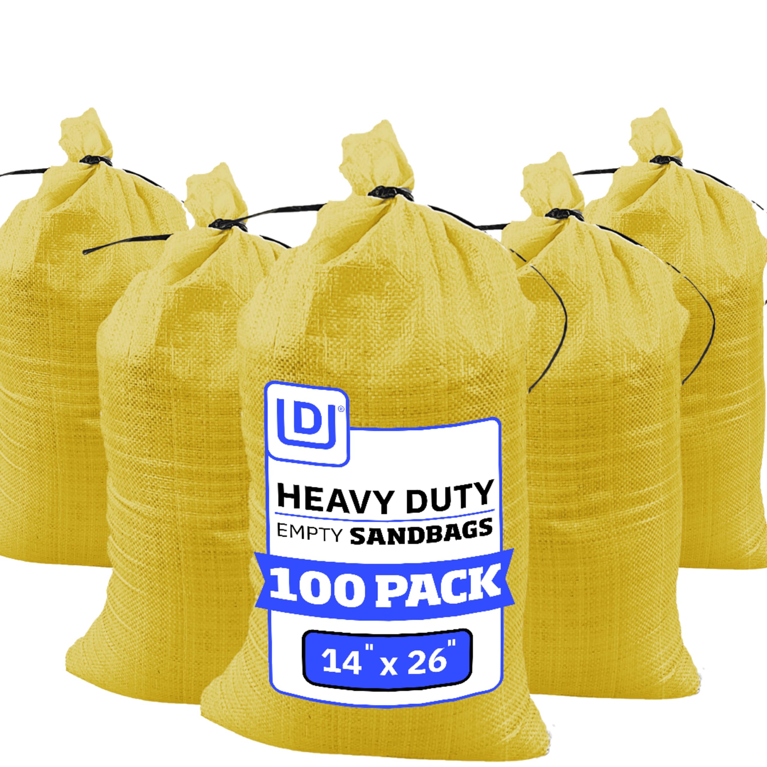 DURASACK Heavy Duty Sand Bags with Tie Strings Empty Woven Polypropylene Sand-Bags for Flood Control with 1600 Hours of UV Protection, 50 lbs Capacity, 14x26 inches, Yellow, Pack of 100