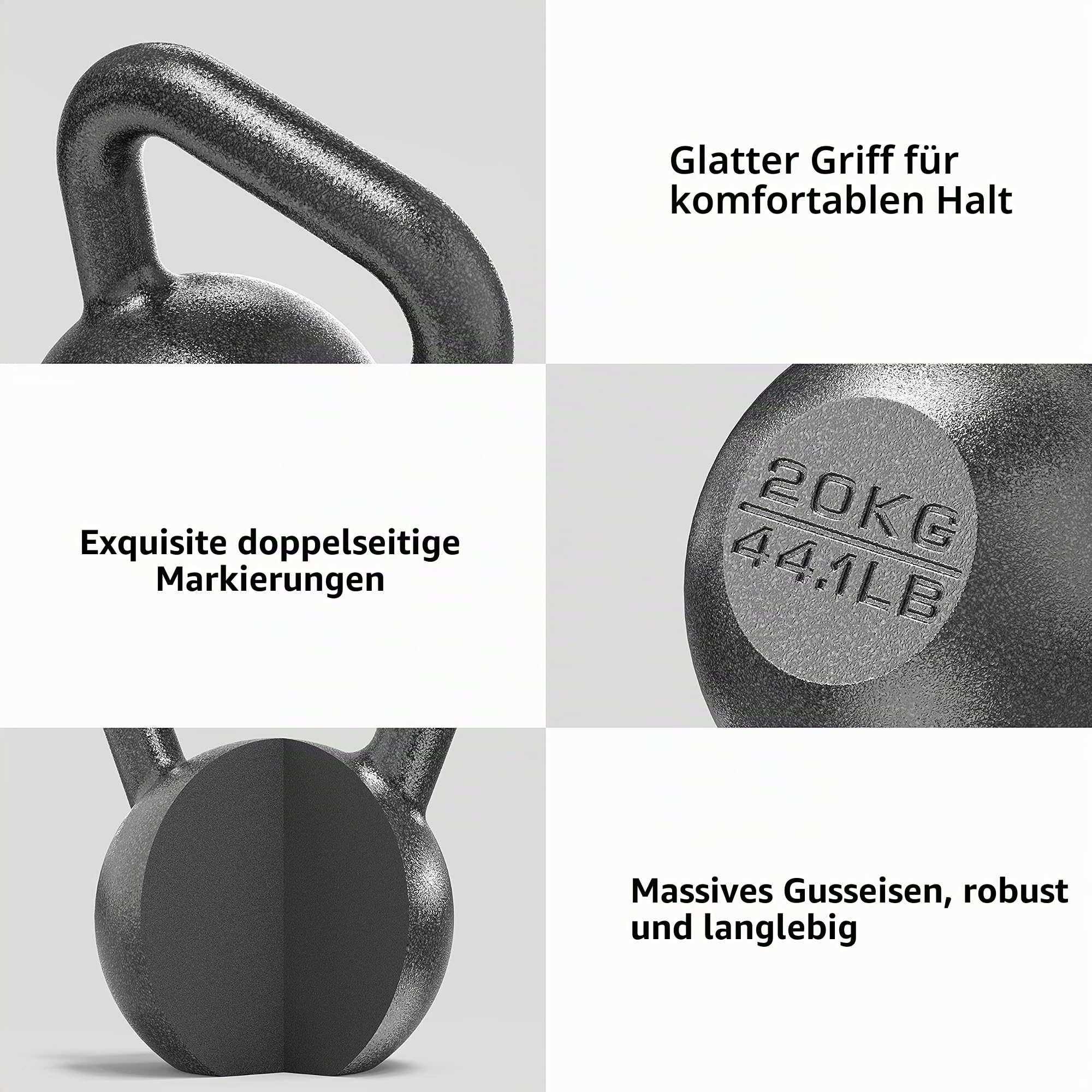 PROIRON Kettlebell Professional Kugelhantel aus Gusseisen, 20kg Gewichten Guss Schwunghantel Kugelgewicht Krafttraining - Schwarz Kettlebells