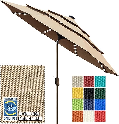 Miniatura 71 de EliteShade USA - Sombrilla solar de 9 pies / 2.74 metros, de 3 niveles, con 10 años sin decoloración, 80 luces LED para patio, mesa al aire libre