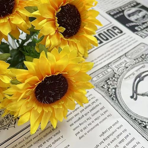 Miniatura 5 de 4 racimos de flores artificiales, ramos de girasol con tallos de seda, girasoles de seda, flores amarillas falsas para decoración de bodas,