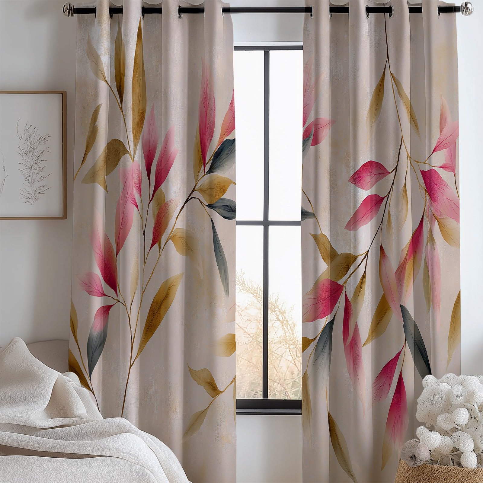 Rideau occultant beige 140x245 cm retro a oeillets pour salon