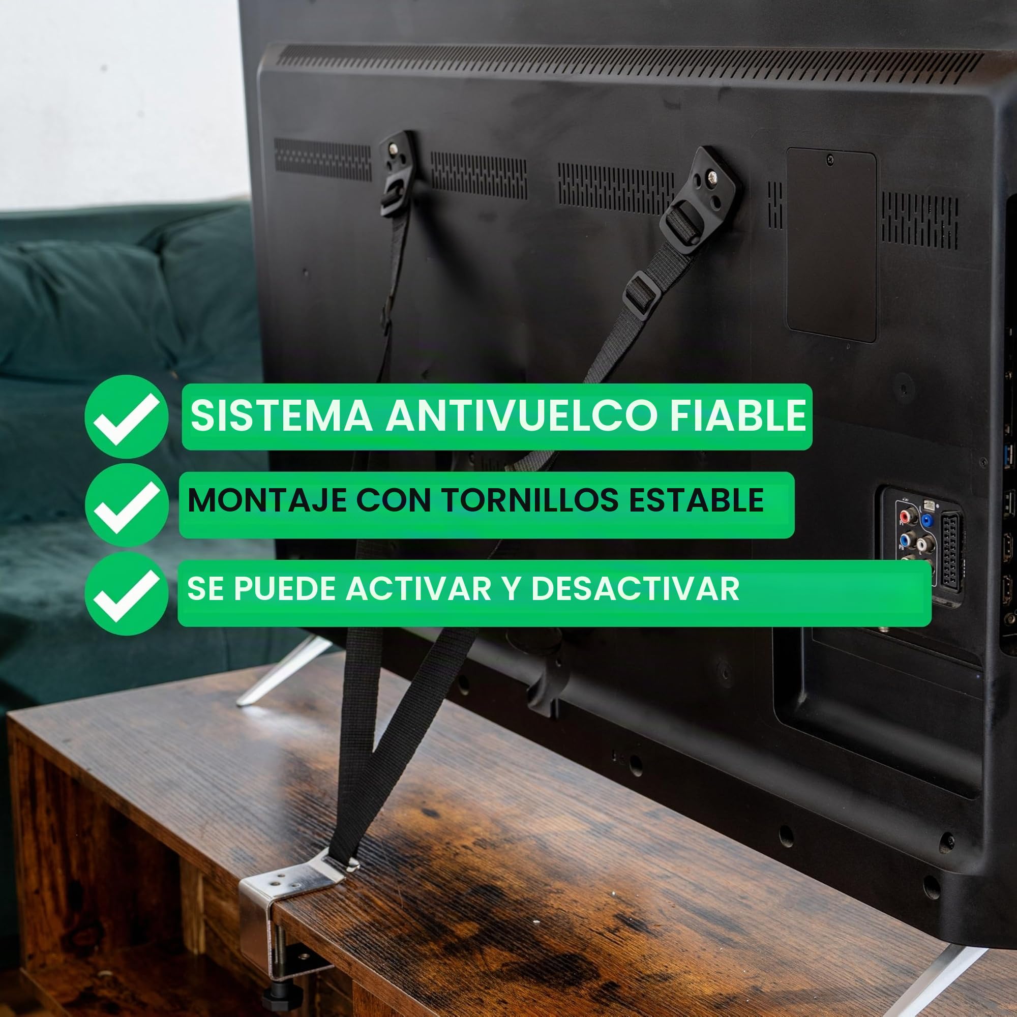 Dispositivo antivuelco para atornillar TV, 1 Set, Negro, para televisores CRT, televisores de pantalla plana, fácil de activar/desactivar, para niños pequeños, mascotas, incl. Tornillos
