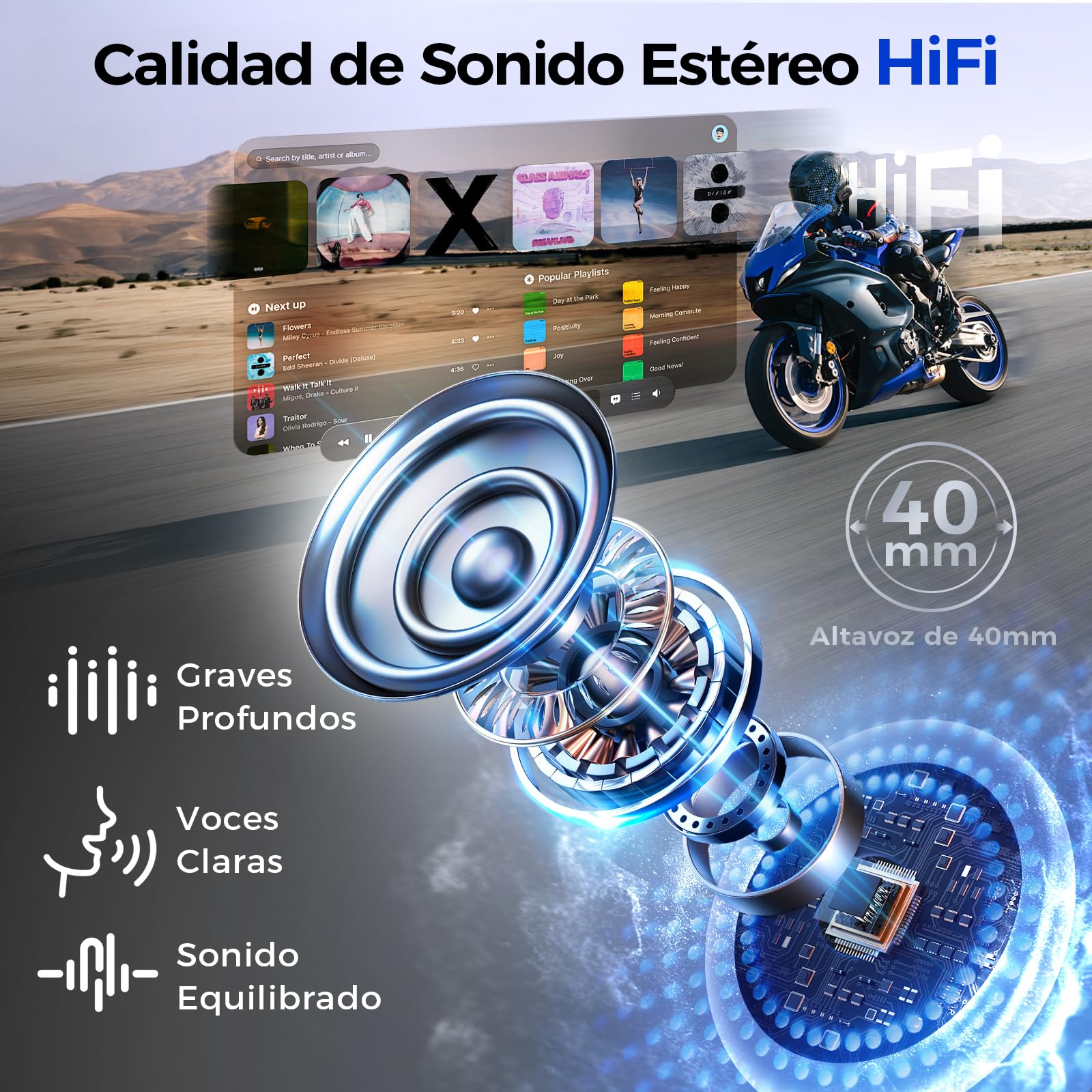Moman RSC Auriculares Casco Moto, Manos Libres Moto Asistente de Voz Auriculares Inalámbricos HiFi Estéreo Micrófonos Duales Reducción de Ruido 1000mAh/IPX6 Impermeable/Botón Apto para Guantes