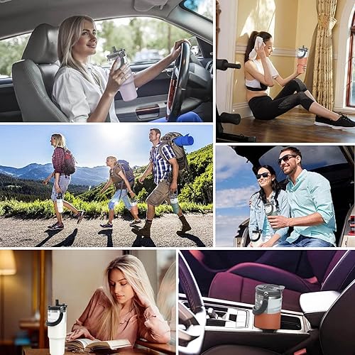 Miniatura 6 de INDARUN Vaso con asa y pajita, vaso de café de acero inoxidable de doble pared aislado al vacío, a prueba de fugas, para café, hielo durante 24