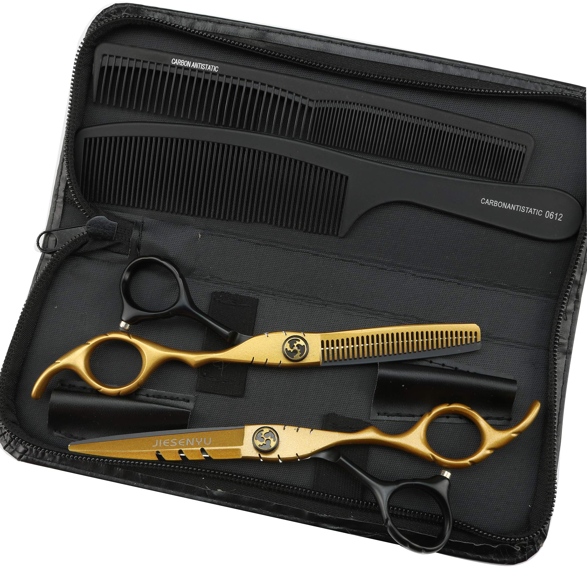 Ciseaux de coiffeur japonais 440C manche or noir pour des coupes parfaites