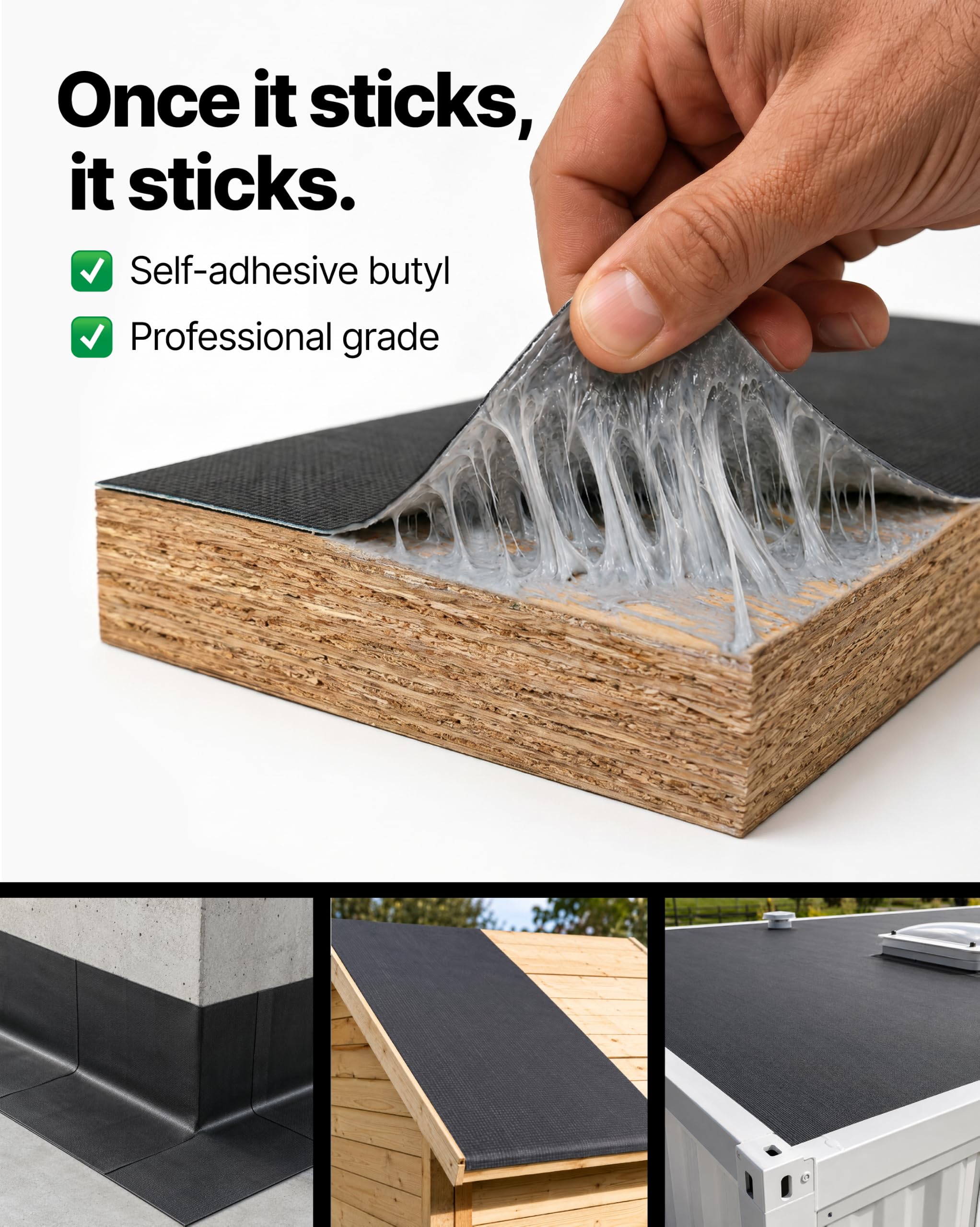 Membrana de techo EPDM EasyStick, reforzada, impermeable, autoadhesiva, membrana de techo (negro, 39 pulgadas x 16 pies)