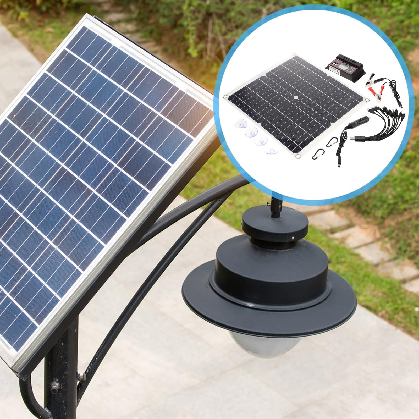 KOMBIUDA Kit Panneau Solaire Portable Monocristallin Flexible avec Contrôleur Chargeur Solaire Extérieur Léger pour Camping Randonnée Urgence