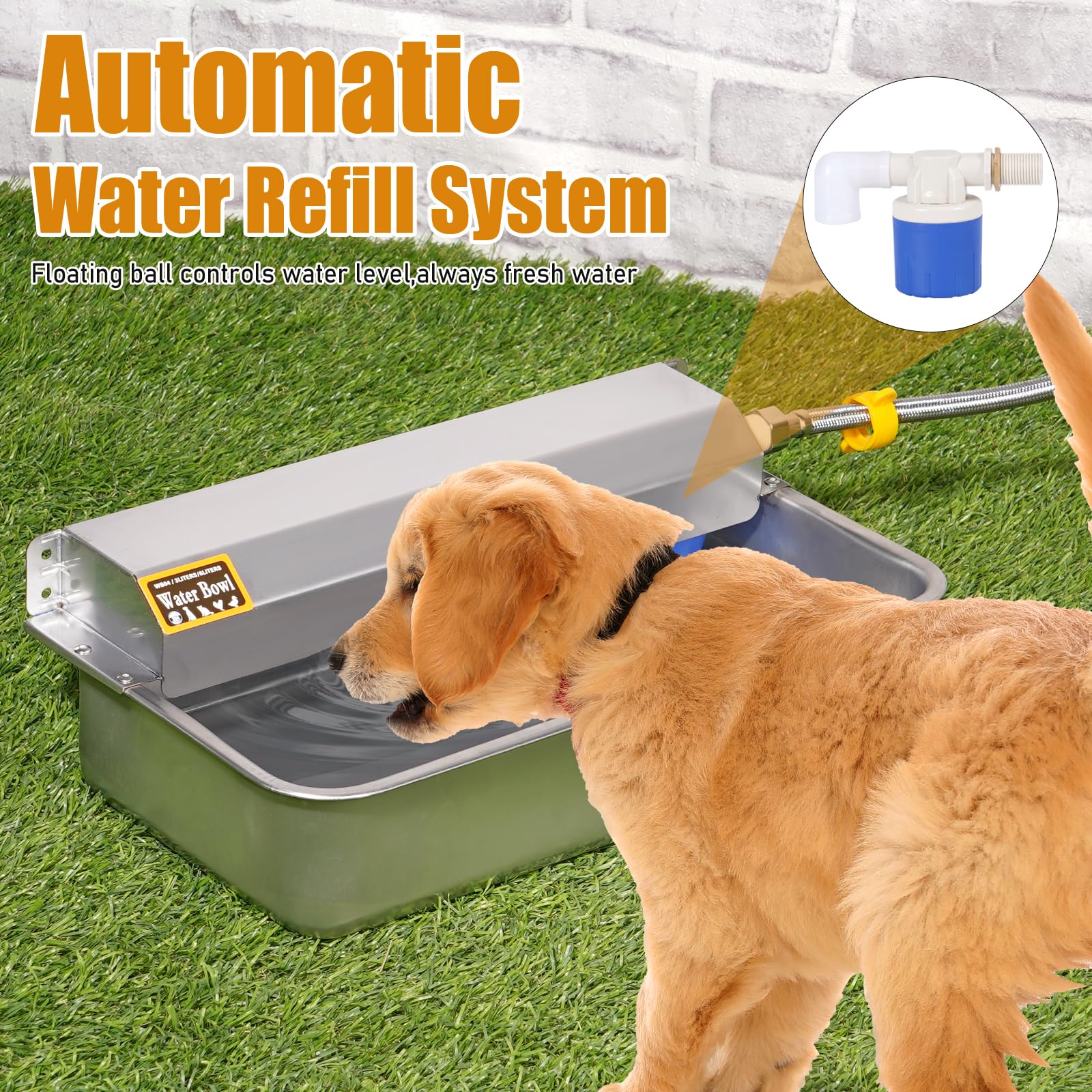 Abbeveratoio Automatico per Cani, Ciotola D'acqua in Acciaio Inox con Tappo di Scarico per Animali Domestici, Abbeveratoio per Cani a Riempimento Automatico per Grandi, Gatti, Polli, Bestiame (6L)