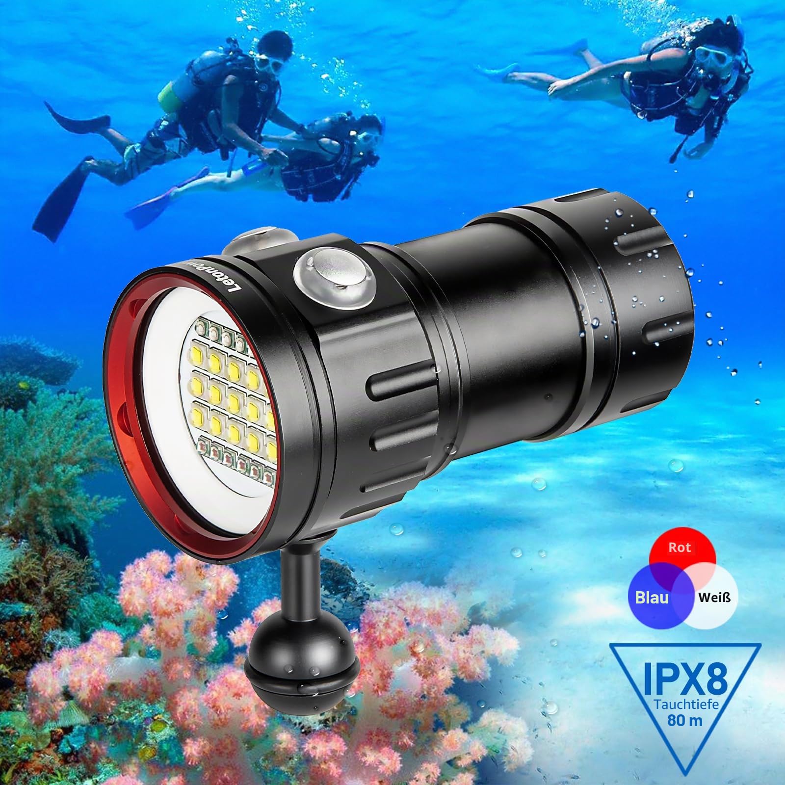 B15 Tauchen Taschenlampe 8000 Lumens Super Bright Underwater 80m Video Light Scuba Dive Light